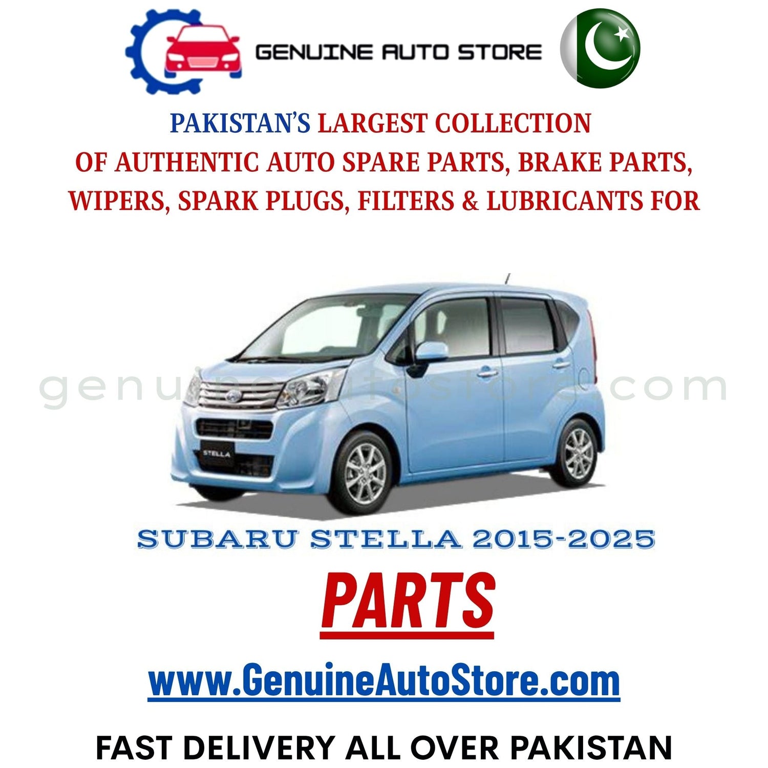 Original SUBARU STELLA 2015-2025 parts – brake pads, brake shoe, spark plugs, filters, wipers in Pakistan
