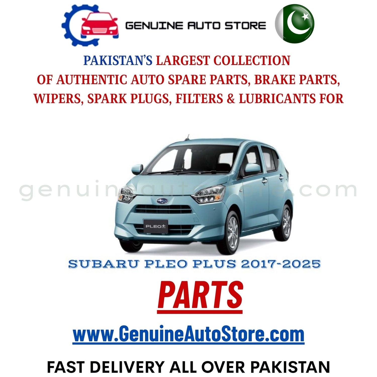 Original SUBARU PLEO PLUS 2017-2025 parts – brake pads, brake shoe, spark plugs, filters, wipers in Pakistan