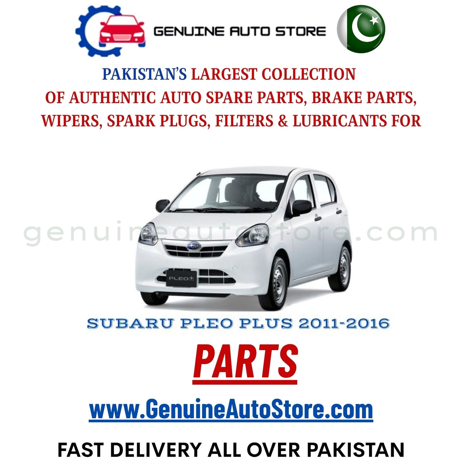 Original SUBARU PLEO PLUS 2011-2016 parts – brake pads, brake shoe, spark plugs, filters, wipers in Pakistan