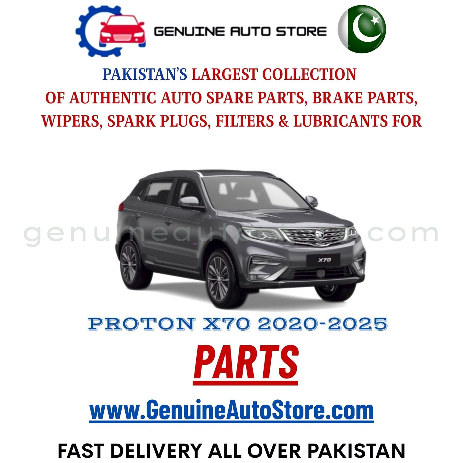 Original PROTON X70 2020-2025 parts – brake pads, brake shoe, spark plugs, filters, wipers in Pakistan