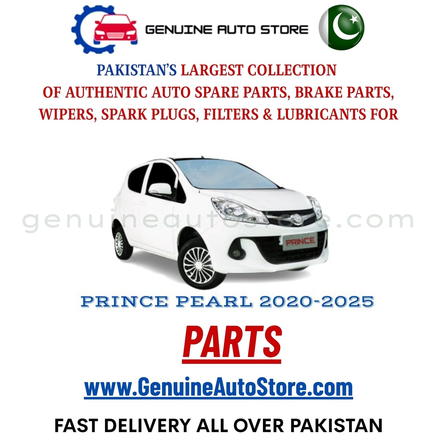Original PRINCE PEARL 2020-2025 parts – brake pads, brake shoe, spark plugs, filters, wipers in Pakistan