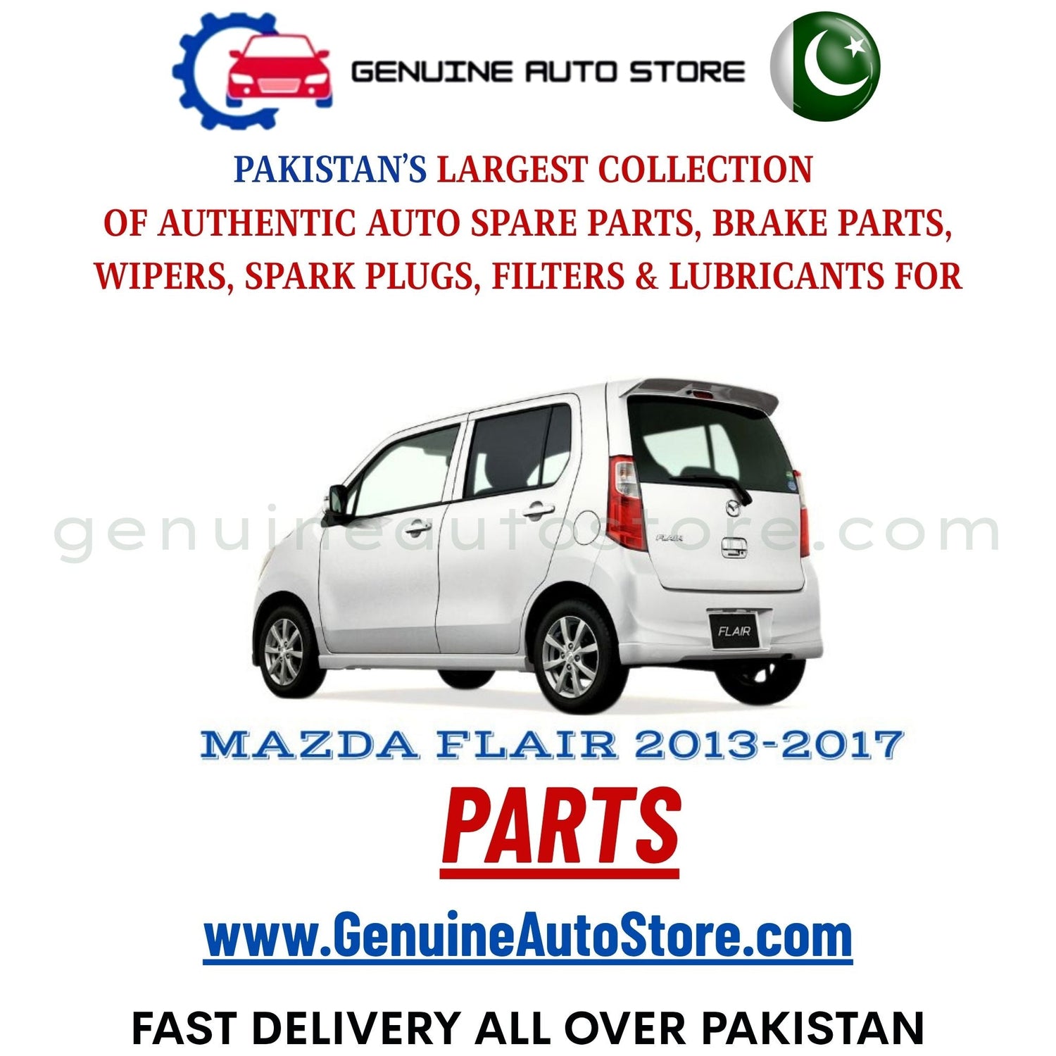 Original MAZDA FLAIR 2013-2017 parts – brake pads, brake shoe, spark plugs, filters, wipers in Pakistan