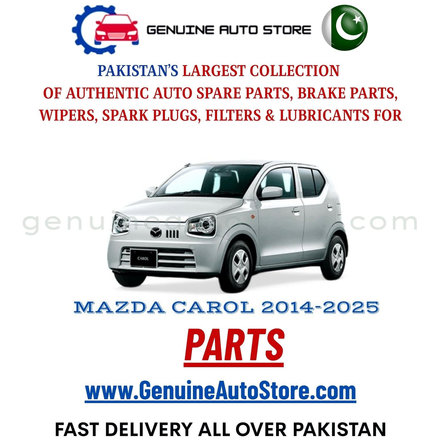 Original MAZDA CAROL 2014-2025 parts – brake pads, brake shoe, spark plugs, filters, wipers in Pakistan