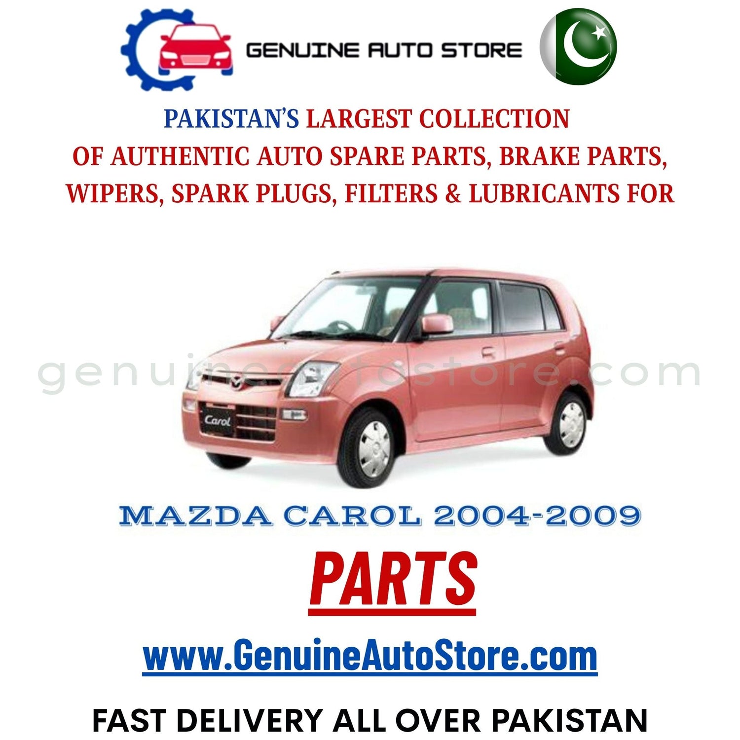 Original MAZDA CAROL 2004-2009 parts – brake pads, brake shoe, spark plugs, filters, wipers in Pakistan