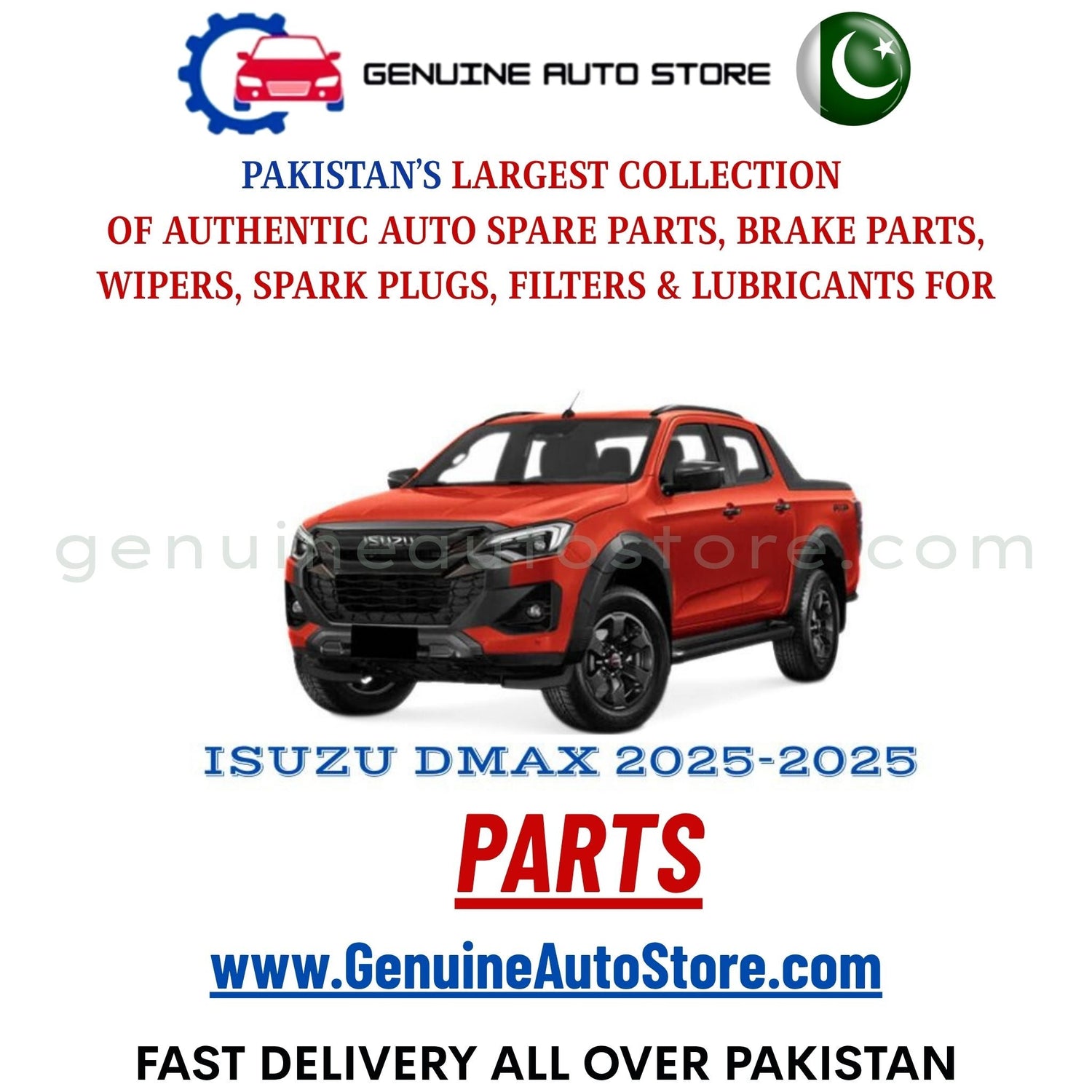 Original ISUZU DMAX 2025-2025 parts – brake pads, brake shoe, spark plugs, filters, wipers in Pakistan