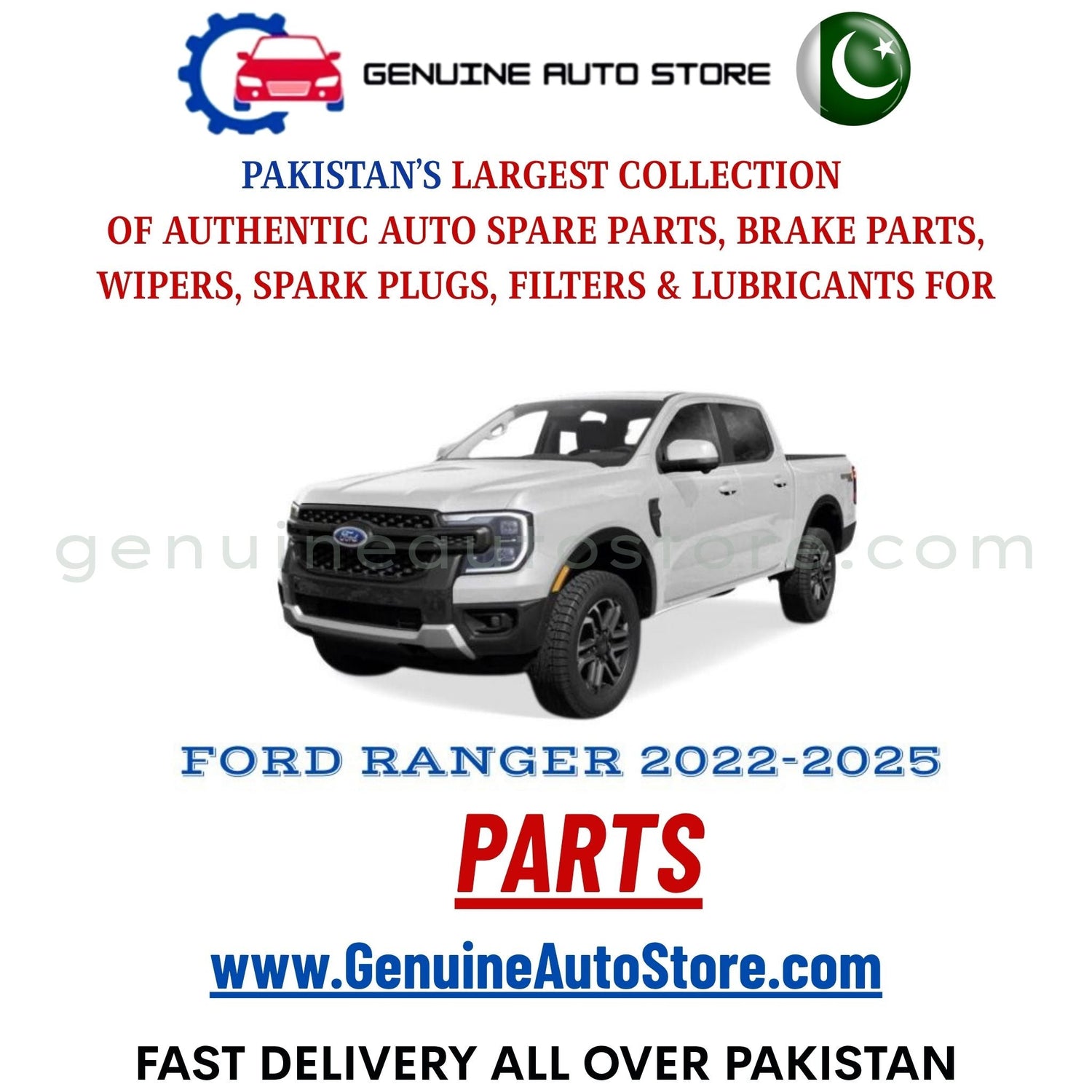 Original FORD RANGER 2022-2025 parts – brake pads, brake shoe, spark plugs, filters, wipers in Pakistan