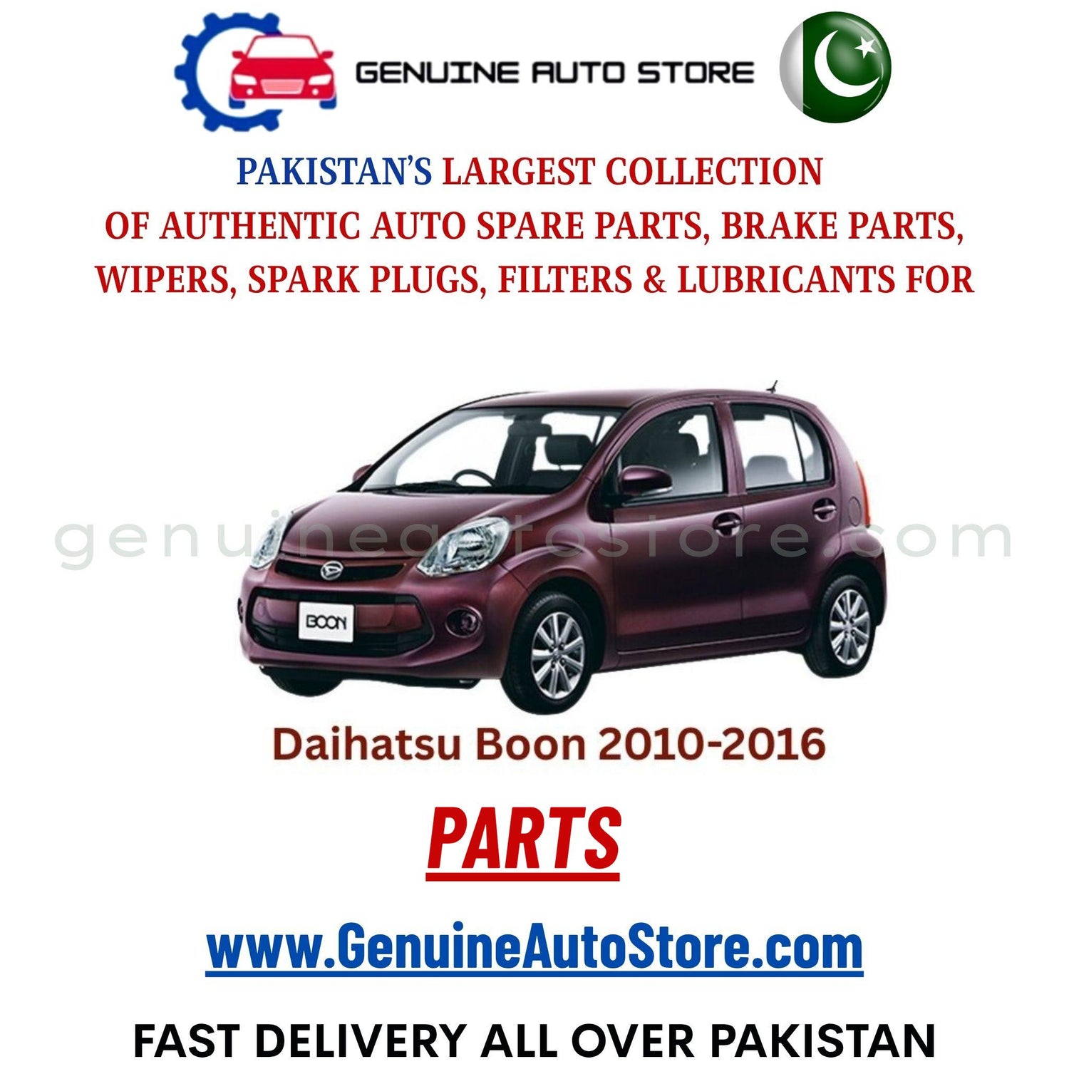 Original DAIHATSU BOON 2010-2016 parts – brake pads, brake shoe, spark plugs, filters, wipers in Pakistan