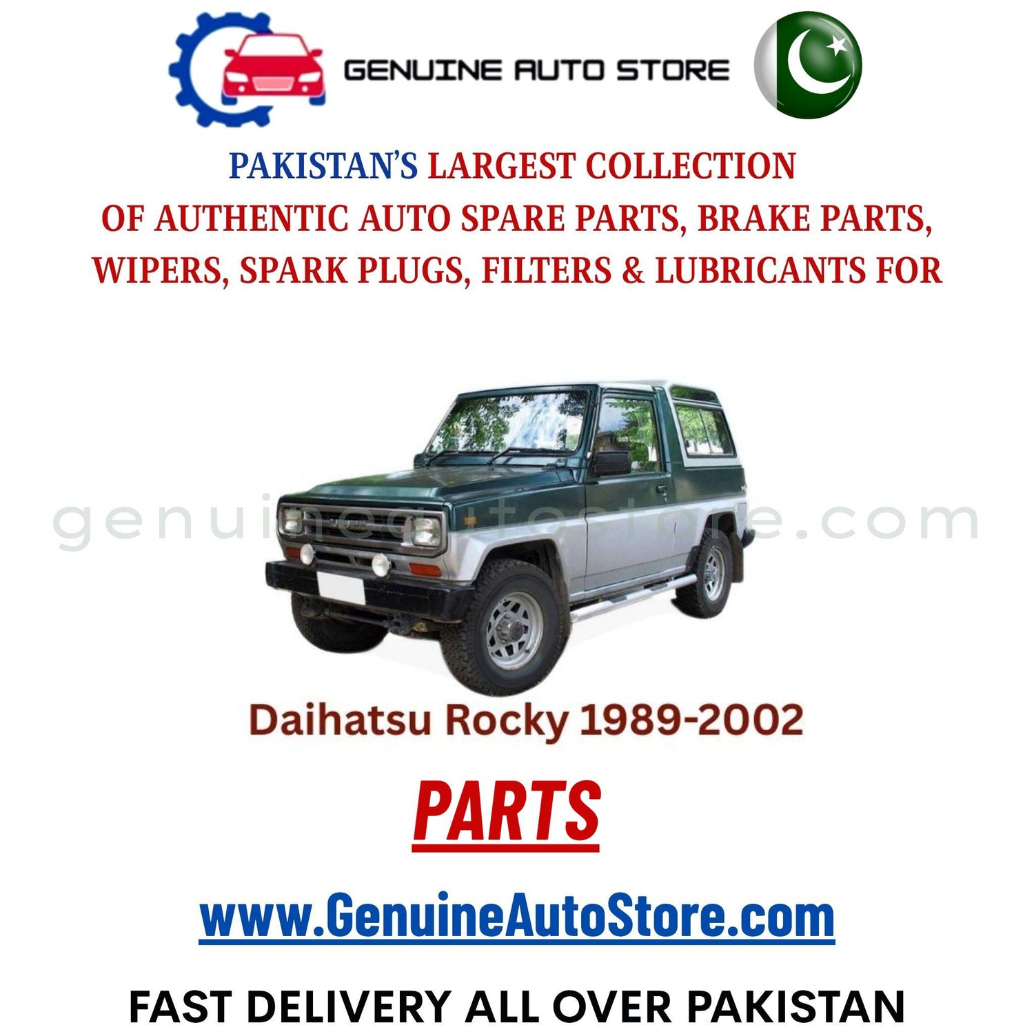 Original DAIHATSU ROCKY 1989-2002 parts – brake pads, brake shoe, spark plugs, filters, wipers in Pakistan