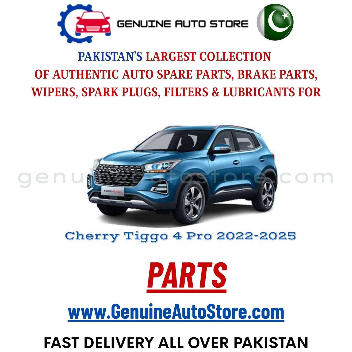 Original Cherry Tiggo 4 Pro 2022-2025 parts – brake pads, brake shoe, spark plugs, filters, wipers in Pakistan