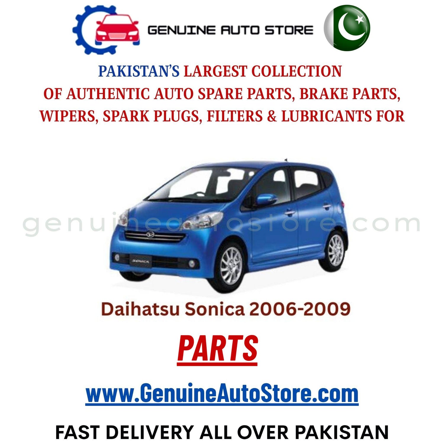 Original DAIHATSU SONICA 2006-2009 parts – brake pads, brake shoe, spark plugs, filters, wipers in Pakistan