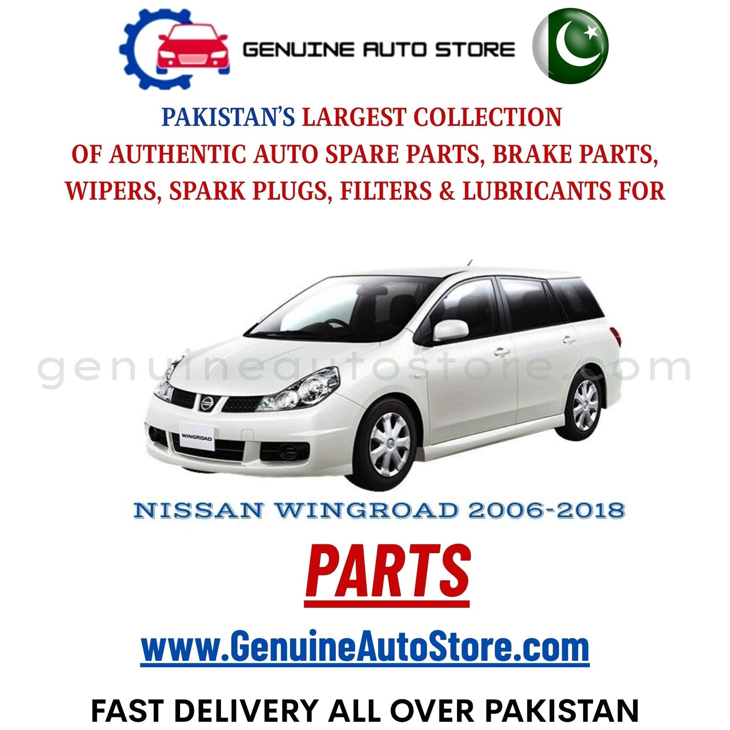 Original NISSAN WINGROAD 2006-2018 parts – brake pads, brake shoe, spark plugs, filters, wipers in Pakistan