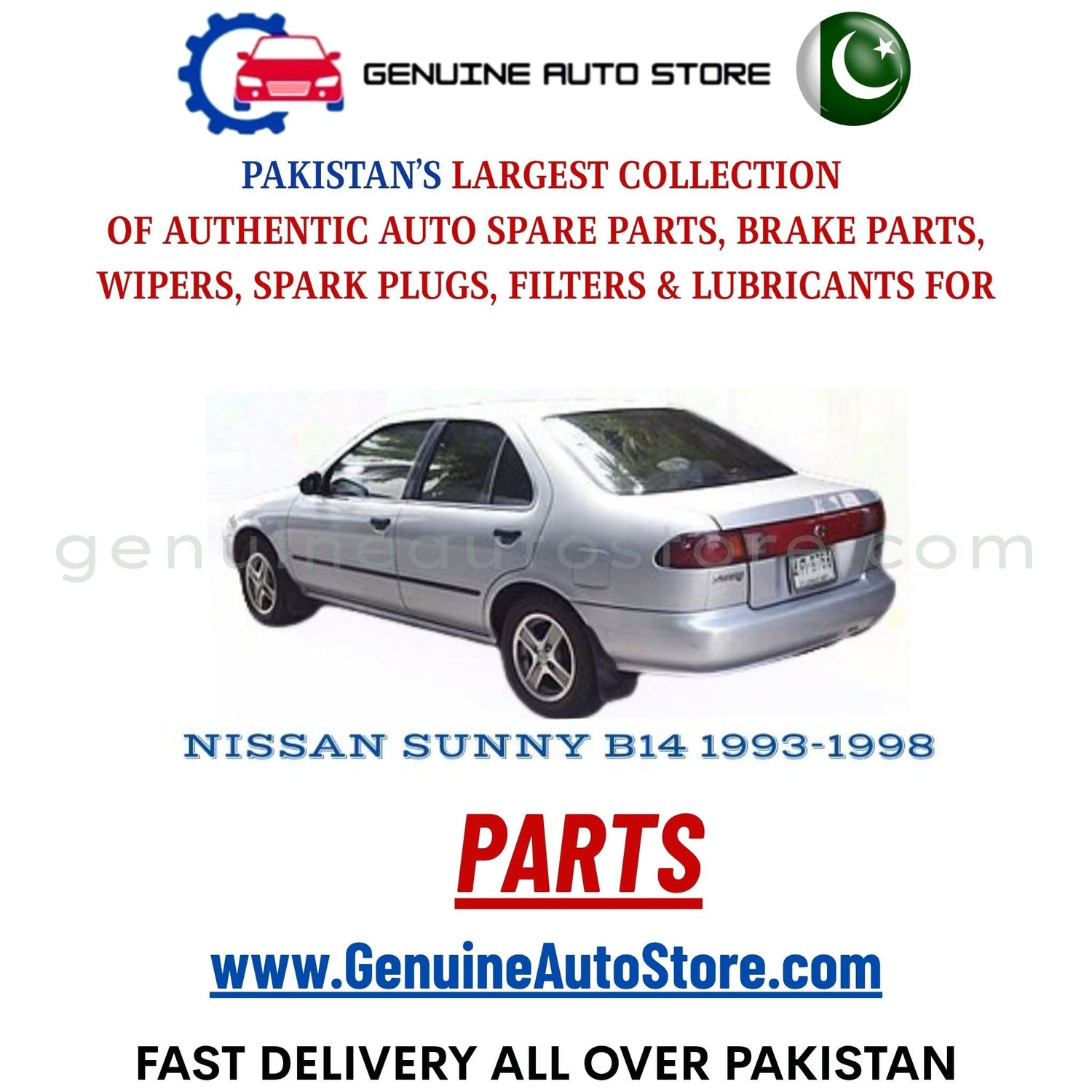 Original NISSAN SUNNY B14 1993-1998 parts – brake pads, brake shoe, spark plugs, filters, wipers in Pakistan