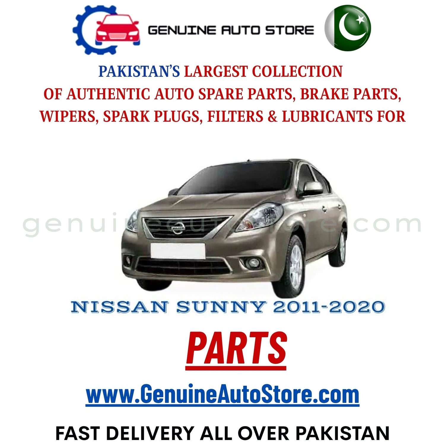 Original NISSAN SUNNY 2011-2020 parts – brake pads, brake shoe, spark plugs, filters, wipers in Pakistan