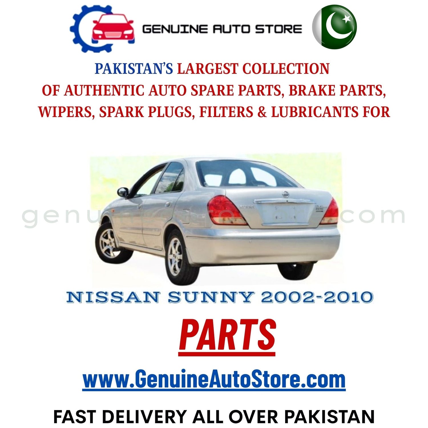 Original NISSAN SUNNY 2002-2010 parts – brake pads, brake shoe, spark plugs, filters, wipers in Pakistan