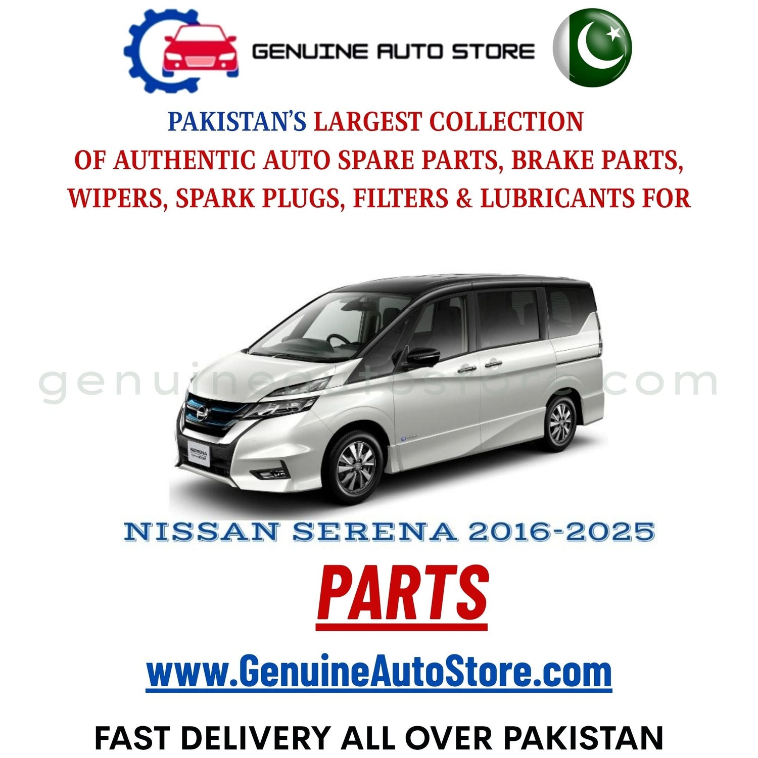 Original NISSAN SERENA 2016-2025 parts – brake pads, brake shoe, spark plugs, filters, wipers in Pakistan