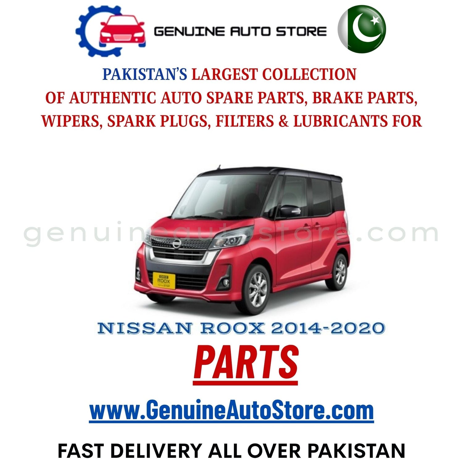 Original NISSAN ROOX 2014-2020 parts – brake pads, brake shoe, spark plugs, filters, wipers in Pakistan