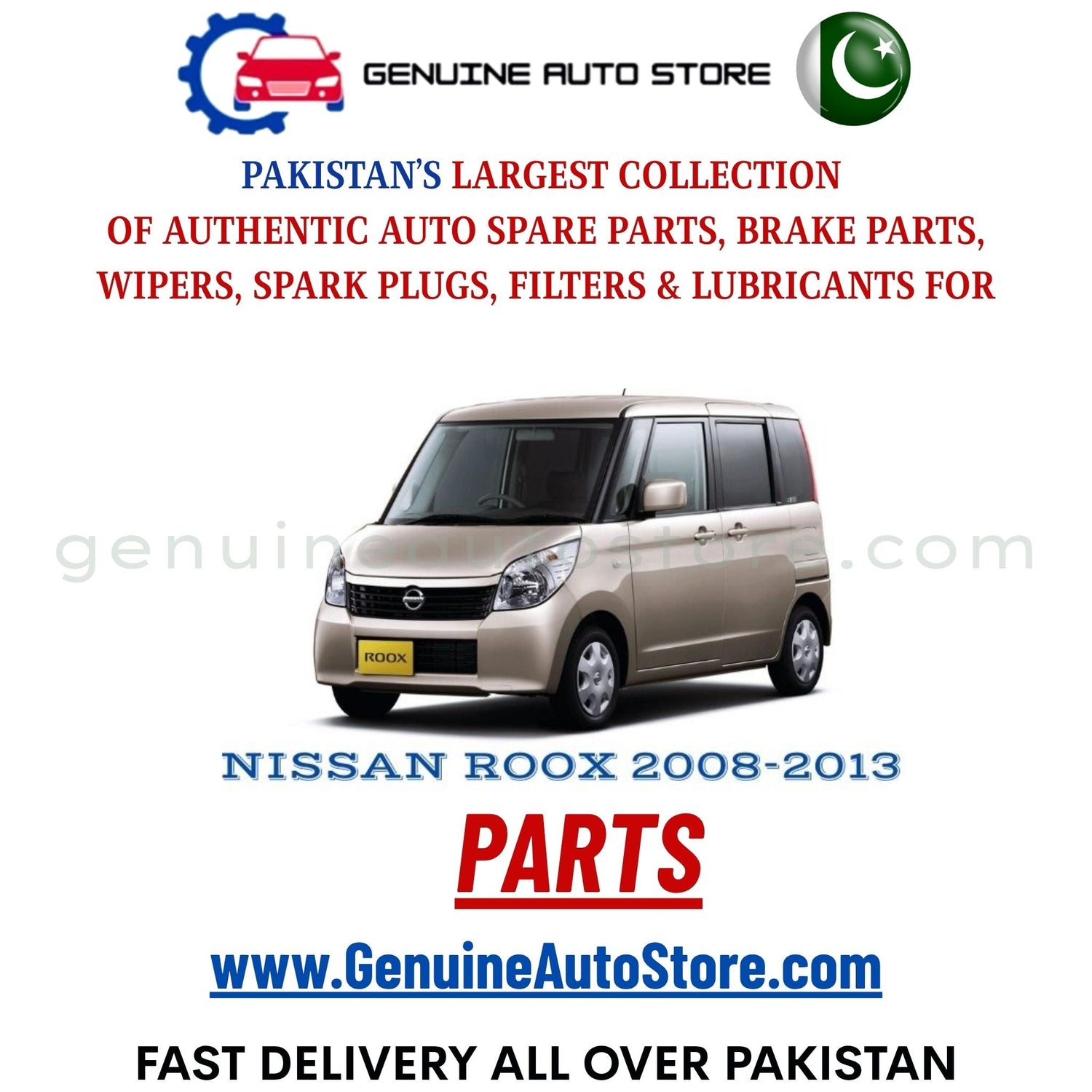 Original NISSAN ROOX 2008-2013 parts – brake pads, brake shoe, spark plugs, filters, wipers in Pakistan