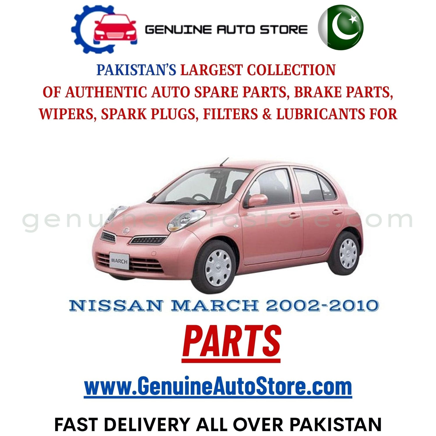 Original NISSAN MARCH 2002-2010 parts – brake pads, brake shoe, spark plugs, filters, wipers in Pakistan