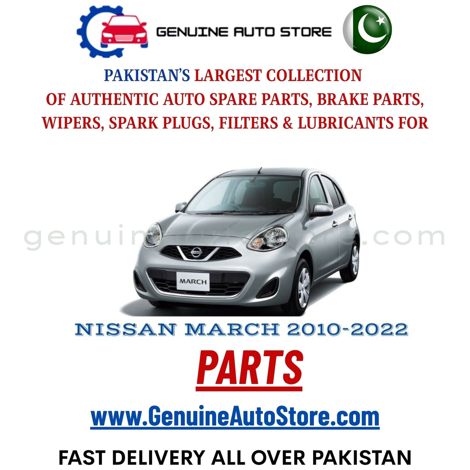 Original NISSAN MARCH 2010-2022 parts – brake pads, brake shoe, spark plugs, filters, wipers in Pakistan