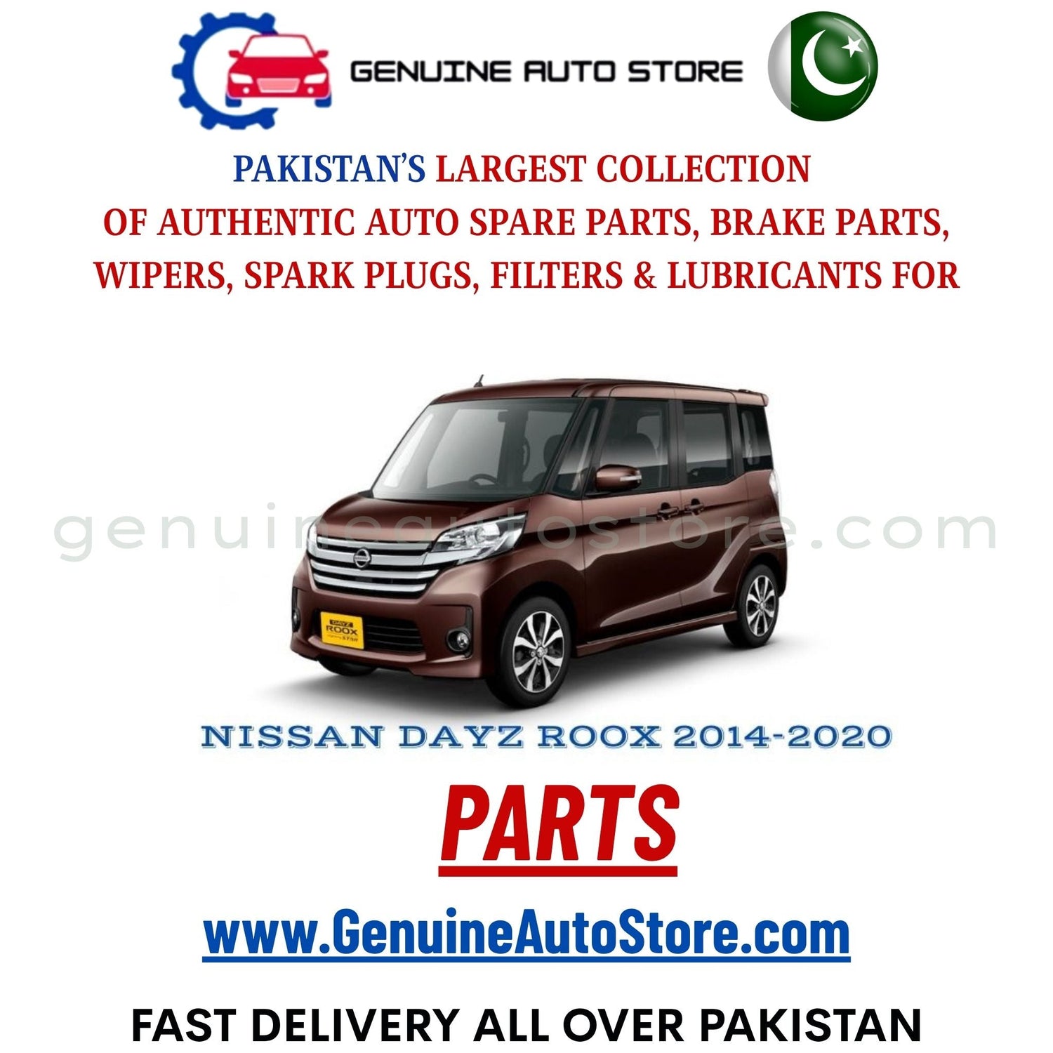 Original NISSAN DAYZ ROOX 2014-2020 parts – brake pads, brake shoe, spark plugs, filters, wipers in Pakistan