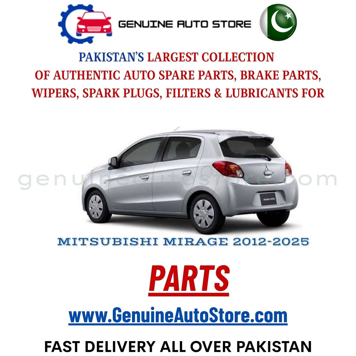 Original MITSUBISHI MIRAGE 2012-2025 parts – brake pads, brake shoe, spark plugs, filters, wipers in Pakistan
