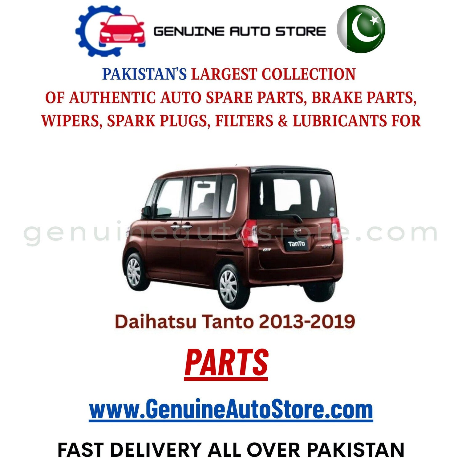 Original DAIHATSU TANTO 2013-2019 parts – brake pads, brake shoe, spark plugs, filters, wipers in Pakistan