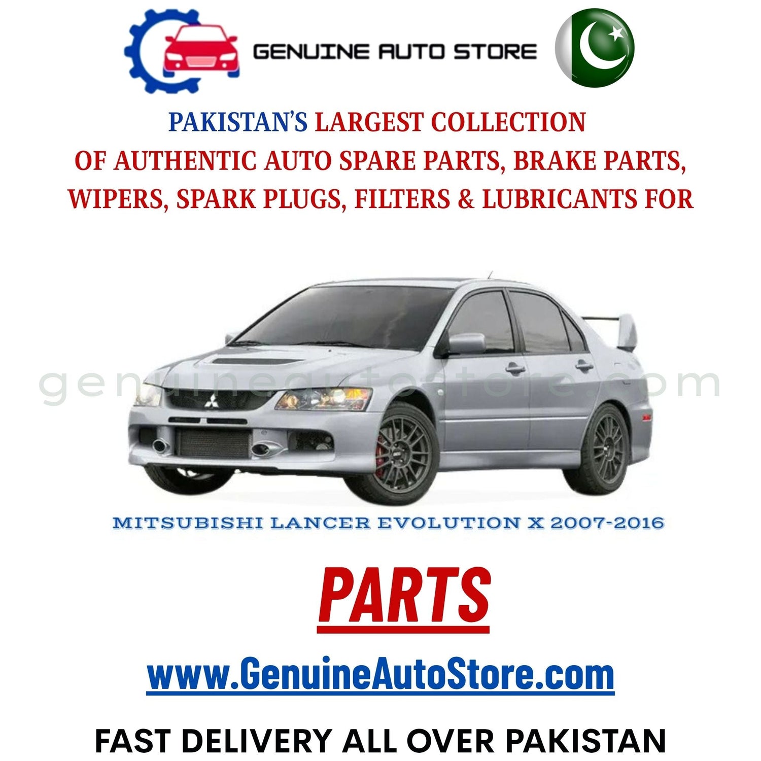 Original MITSUBISHI LANCER EVOLUTION X 2007-2016 parts – brake pads, brake shoe, spark plugs, filters, wipers in Pakistan