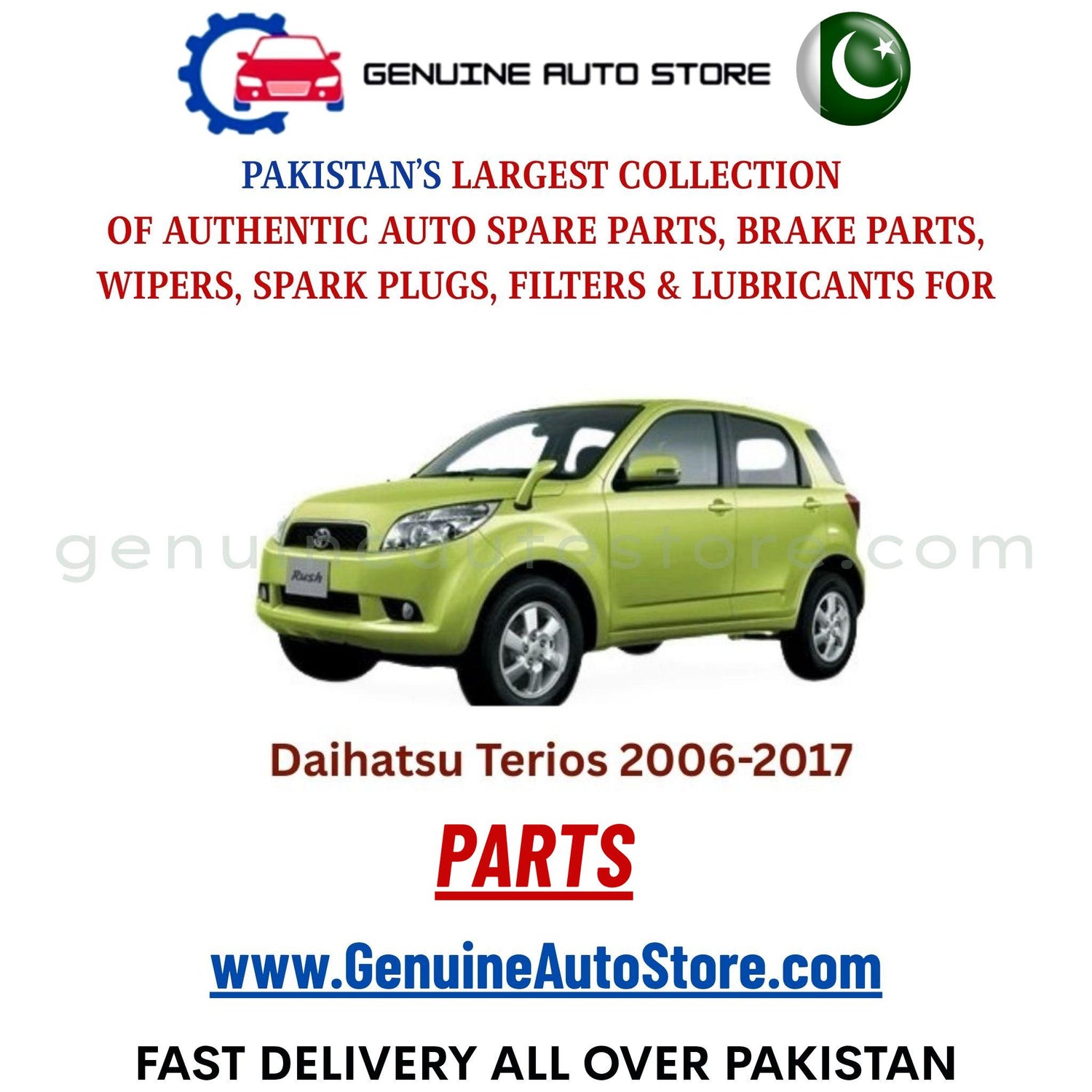Original DAIHATSU TERIOS 2006-2017 parts – brake pads, brake shoe, spark plugs, filters, wipers in Pakistan