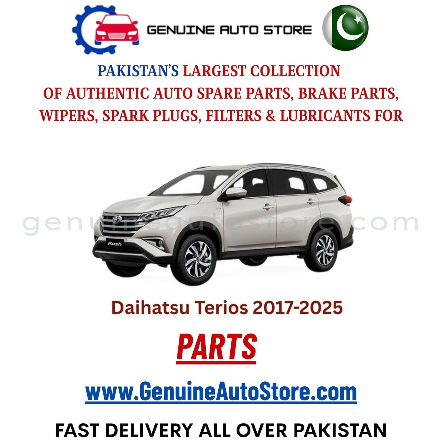 Original DAIHATSU TERIOS 2017-2025 parts – brake pads, brake shoe, spark plugs, filters, wipers in Pakistan