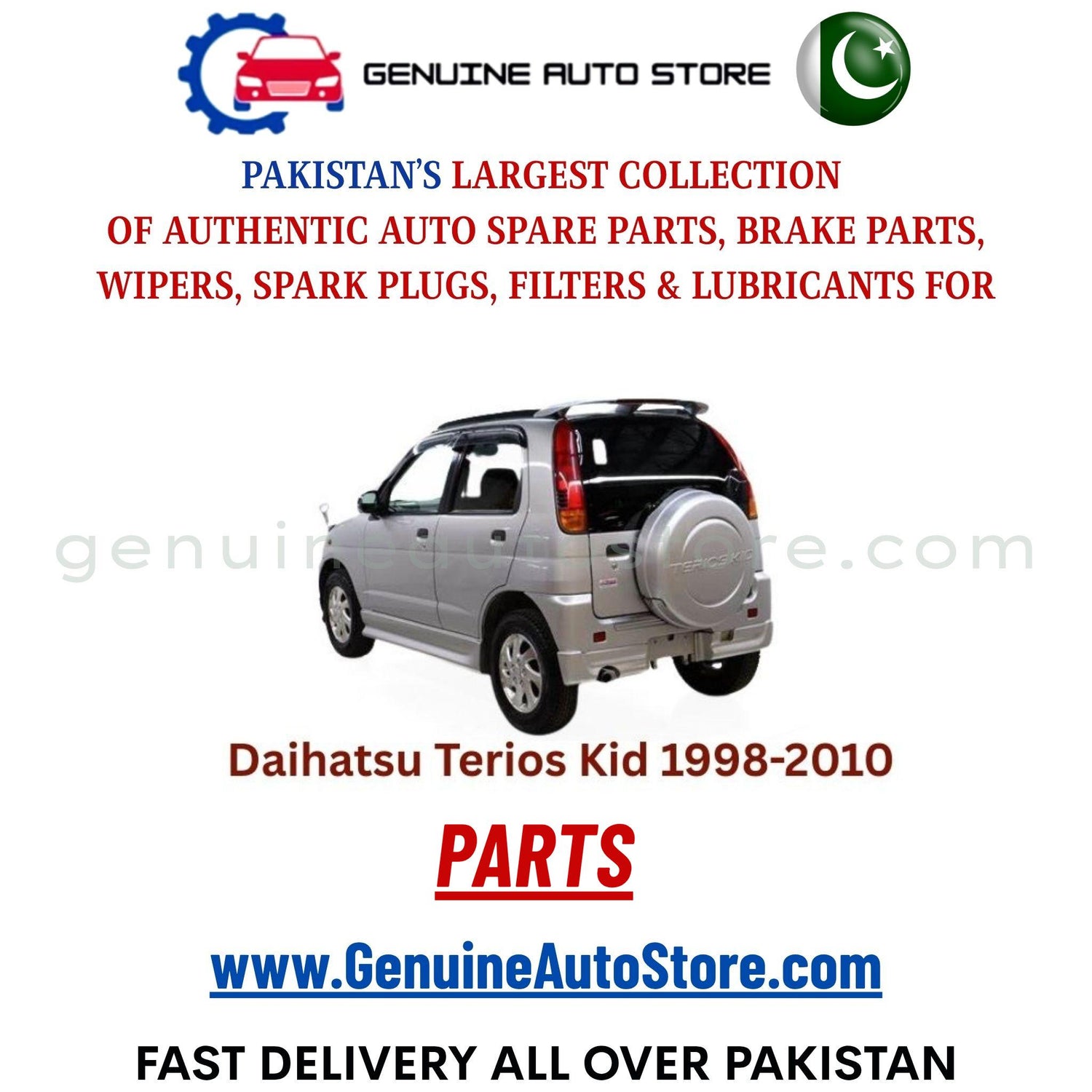 Original DAIHATSU TERIOS KID 1998-2010 parts – brake pads, brake shoe, spark plugs, filters, wipers in Pakistan