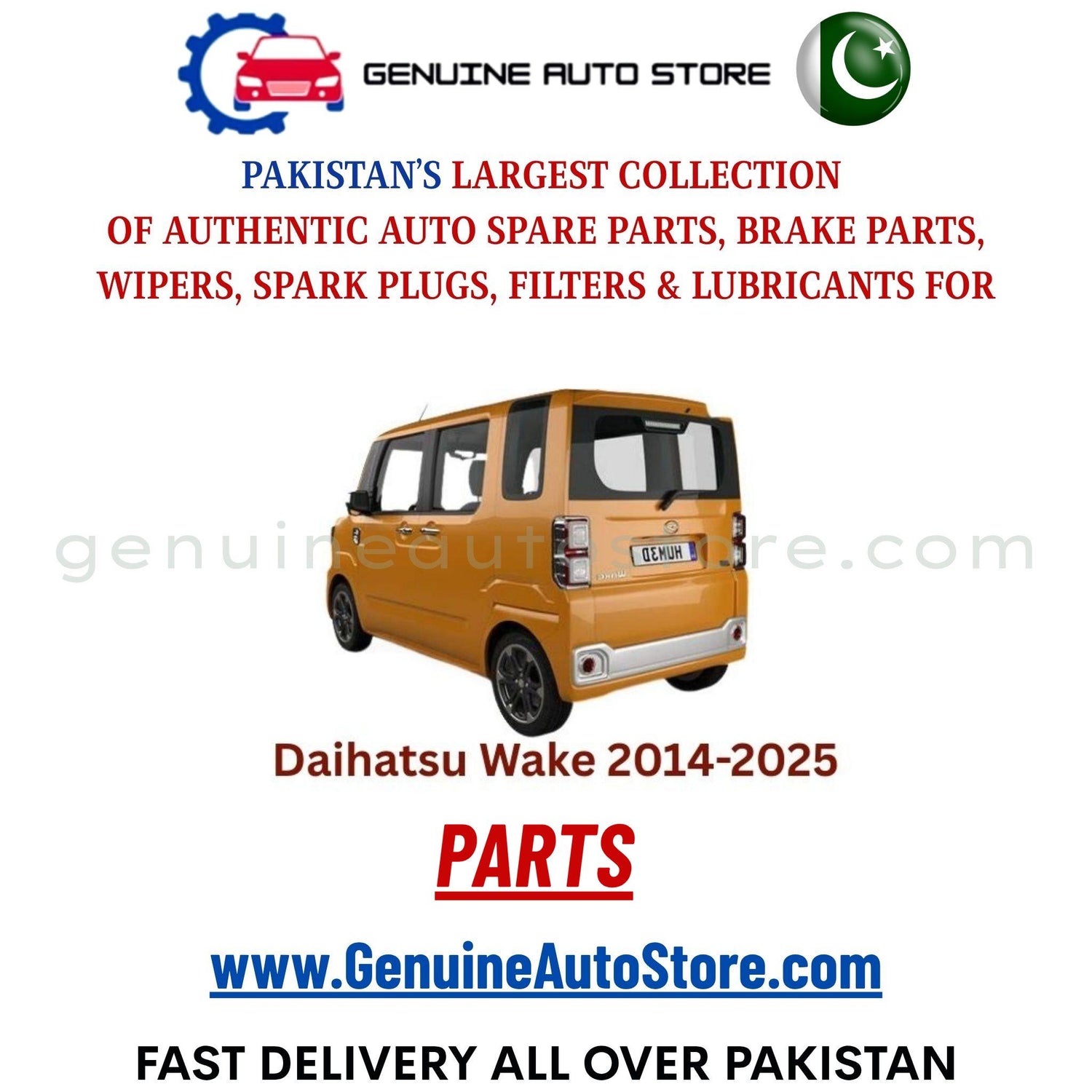 Original DAIHATSU WAKE 2014-2025 parts – brake pads, brake shoe, spark plugs, filters, wipers in Pakistan