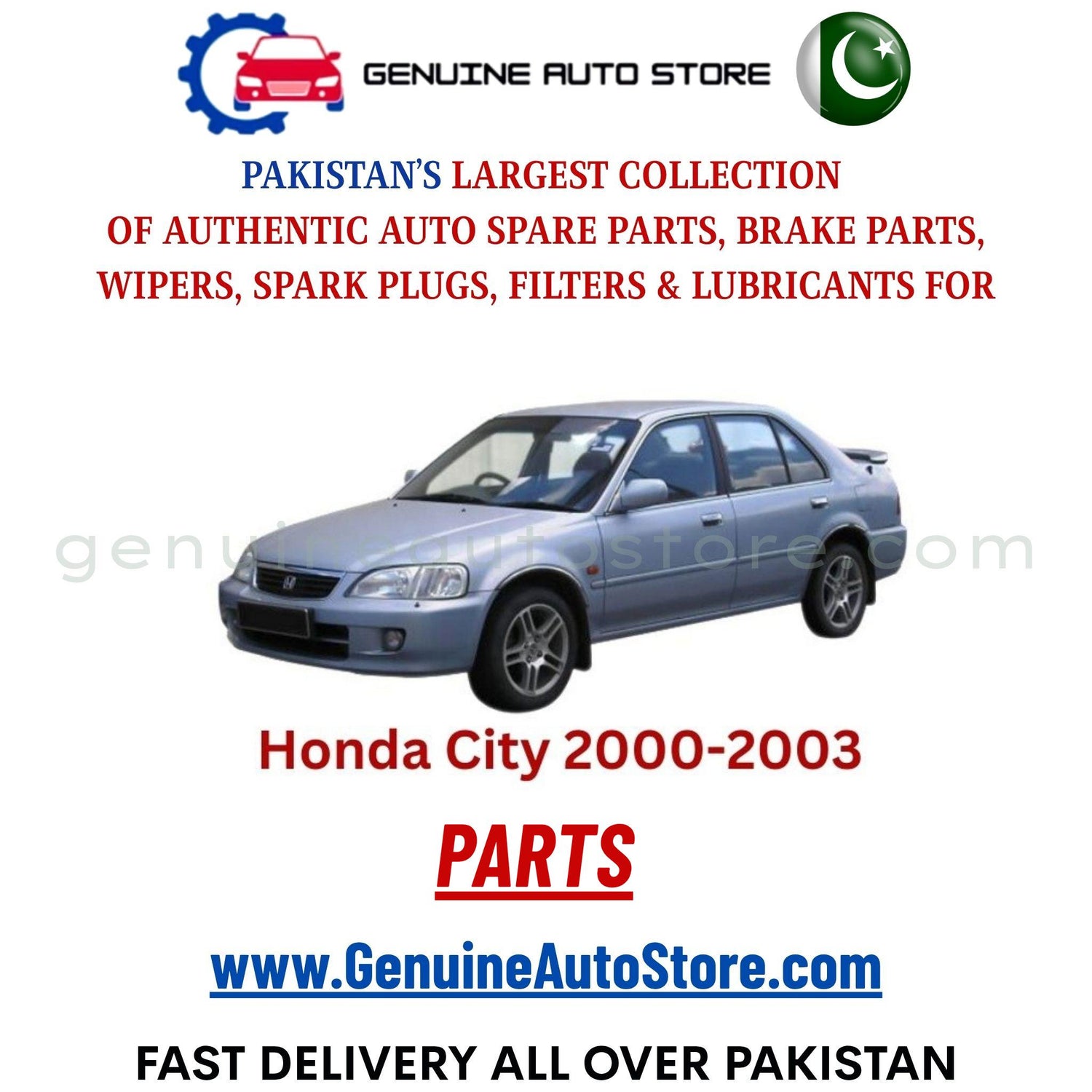 Original HONDA CITY 2000-2003 parts – brake pads, brake shoe, spark plugs, filters, wipers in Pakistan