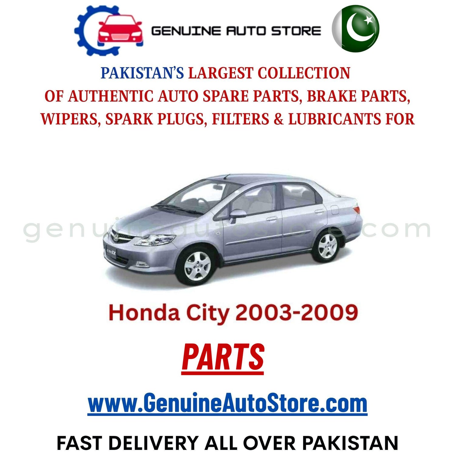 Original HONDA CITY 2003-2009 parts – brake pads, brake shoe, spark plugs, filters, wipers in Pakistan