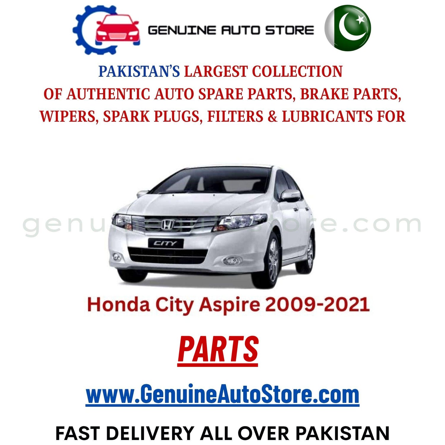 Original HONDA CITY ASPIRE 2009-2021 parts – brake pads, brake shoe, spark plugs, filters, wipers in Pakistan