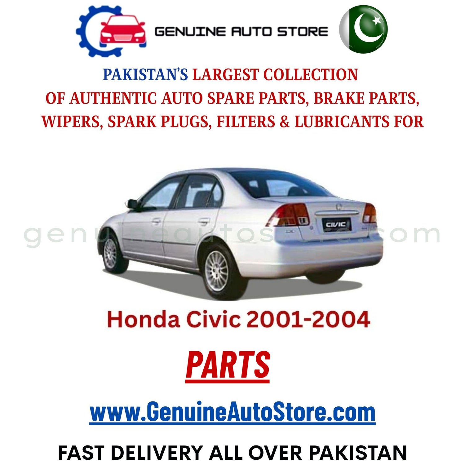 Original HONDA CIVIC 2001-2004 parts – brake pads, brake shoe, spark plugs, filters, wipers in Pakistan