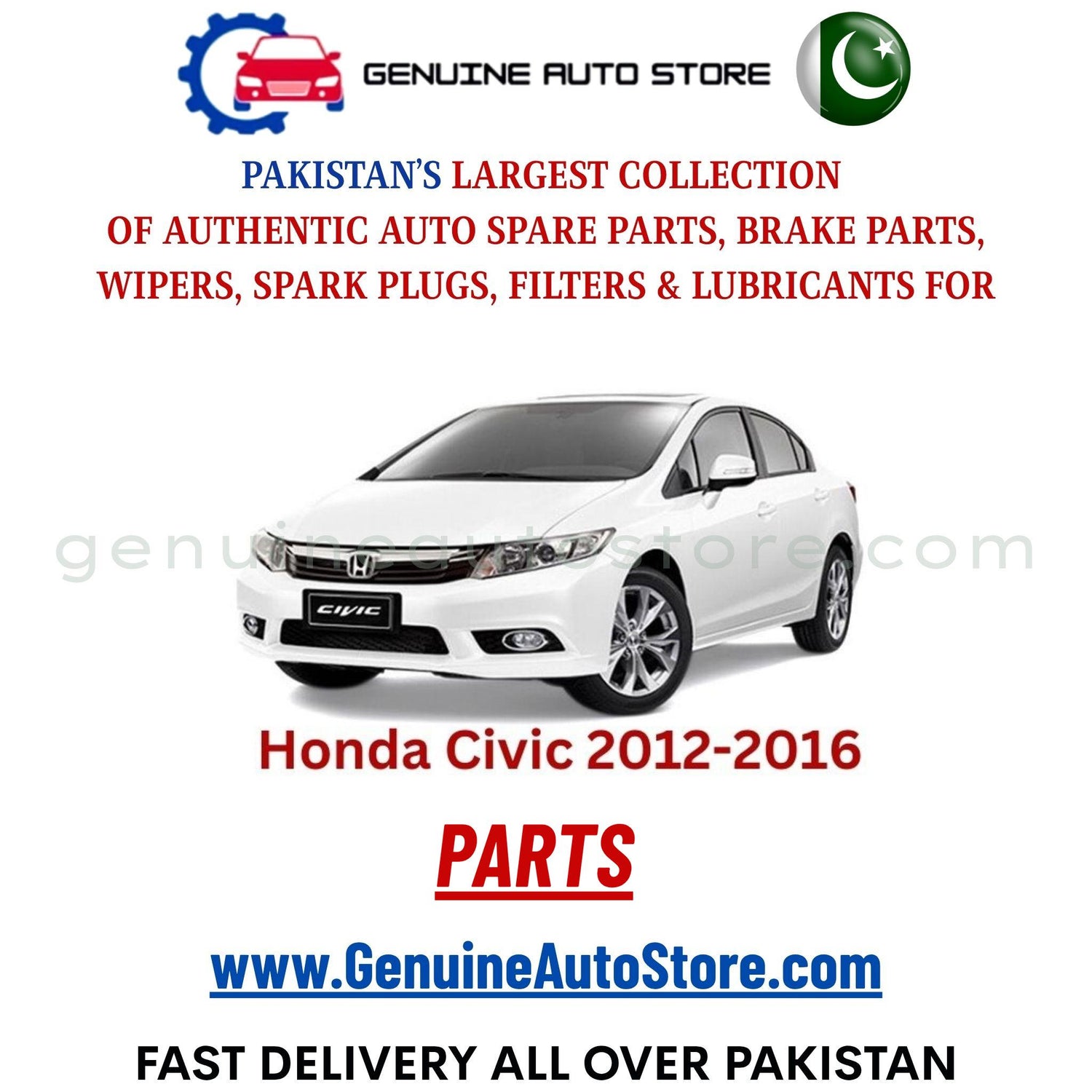 Original HONDA CIVIC 2012-2016 parts – brake pads, brake shoe, spark plugs, filters, wipers in Pakistan
