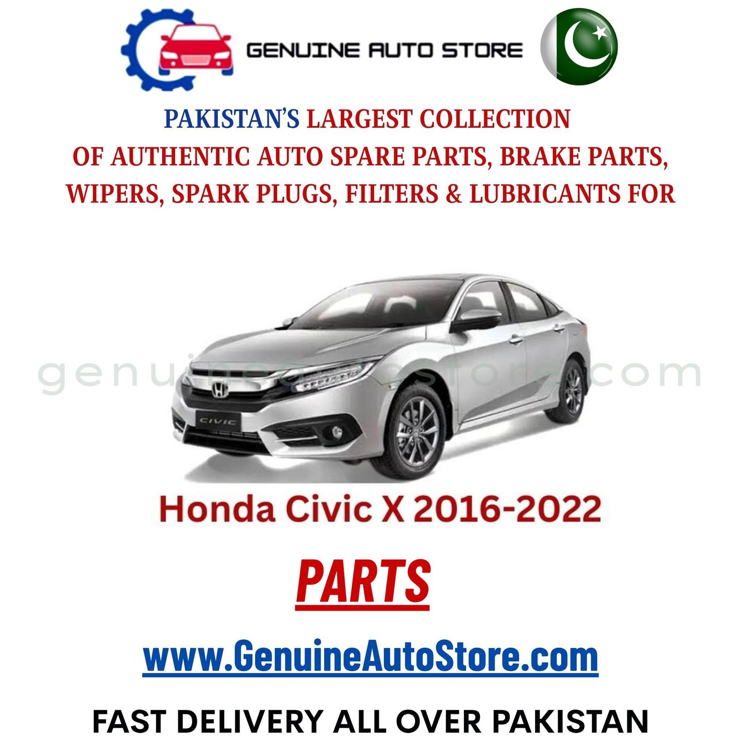 Original HONDA CIVIC X 2016-2022 parts – brake pads, brake shoe, spark plugs, filters, wipers in Pakistan