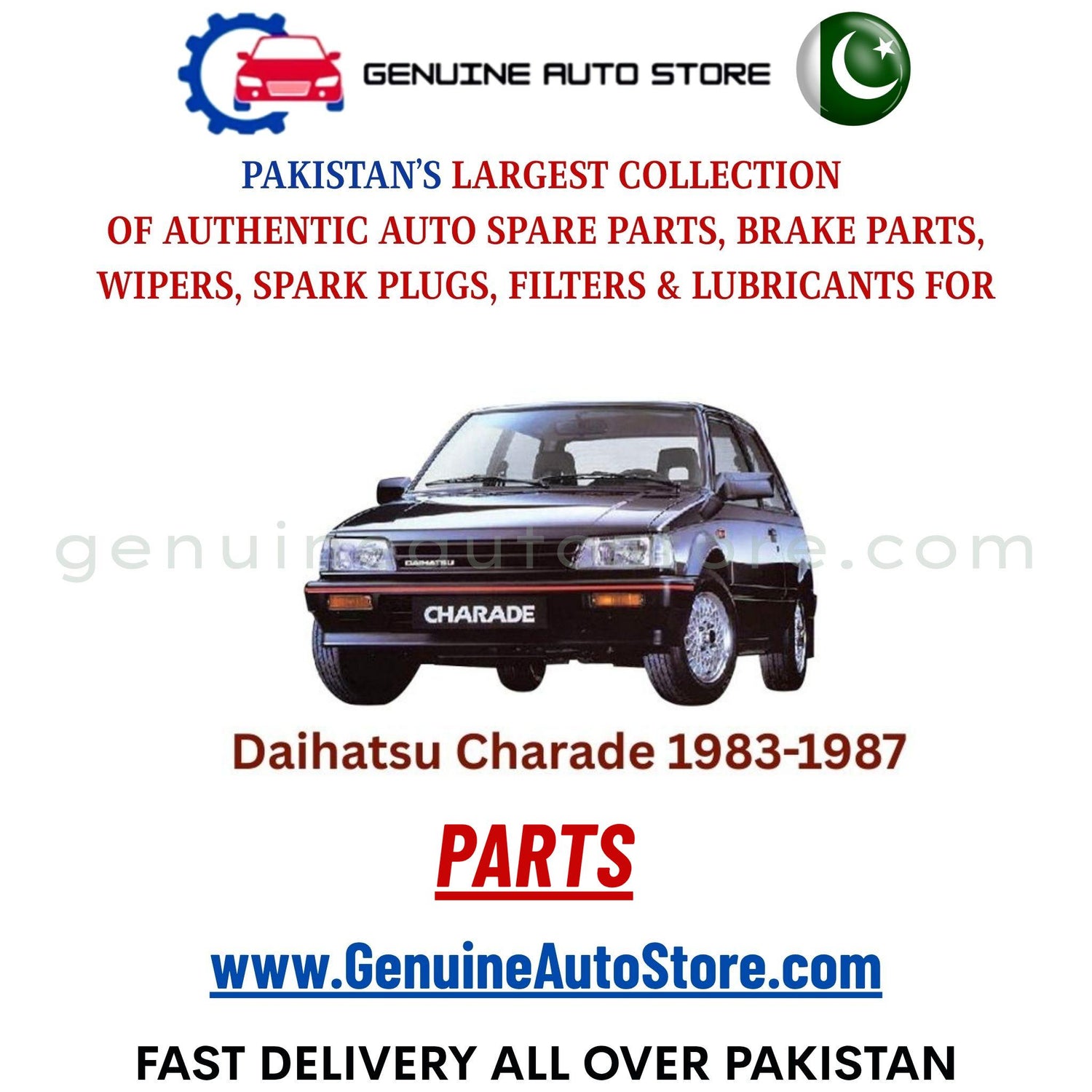 Original DAIHATSU CHARADE 1983-1987 parts – brake pads, brake shoe, spark plugs, filters, wipers in Pakistan