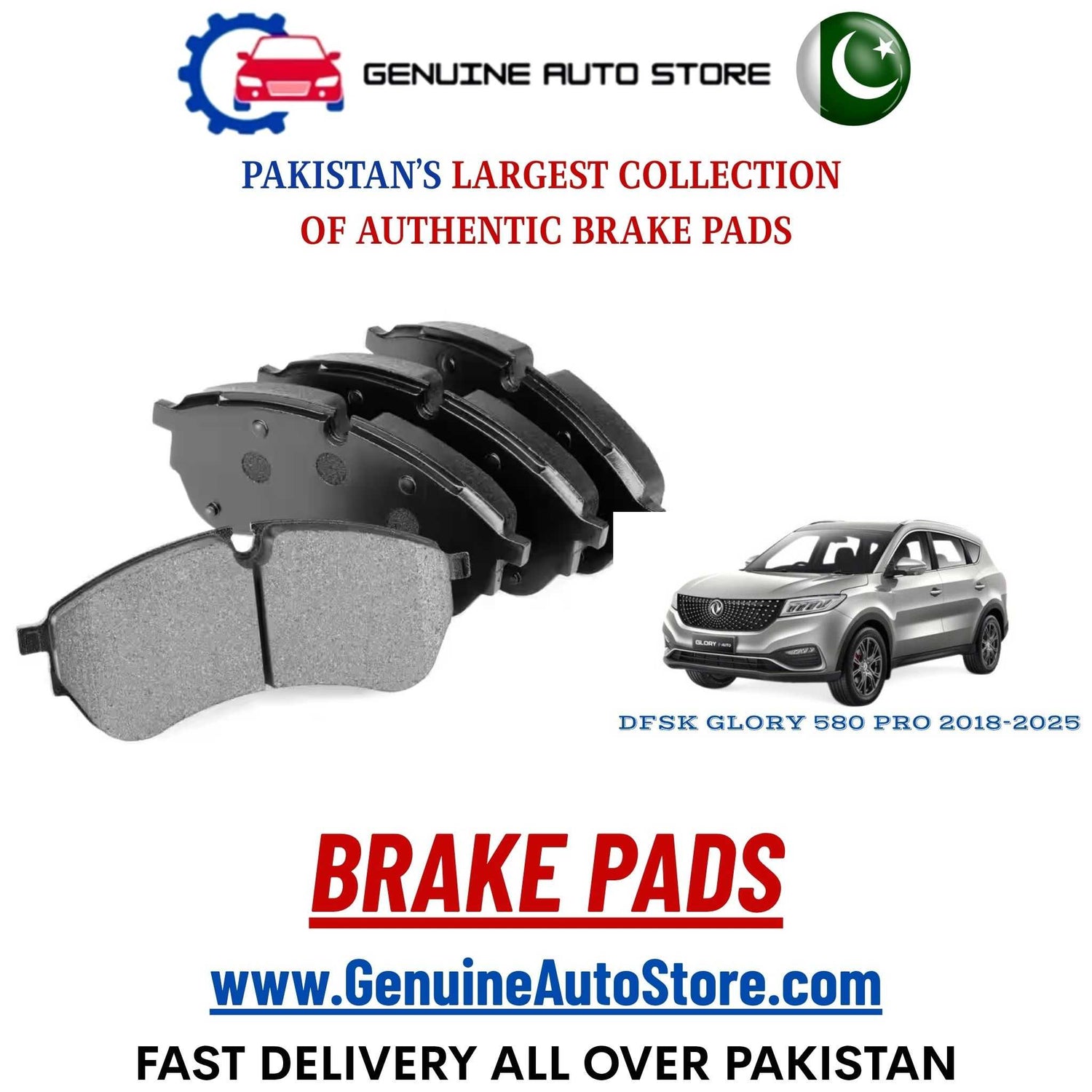 Genuine DFSK GLORY 580 PRO 2018–2025 Brake Pads in Pakistan – Genuine Auto Store