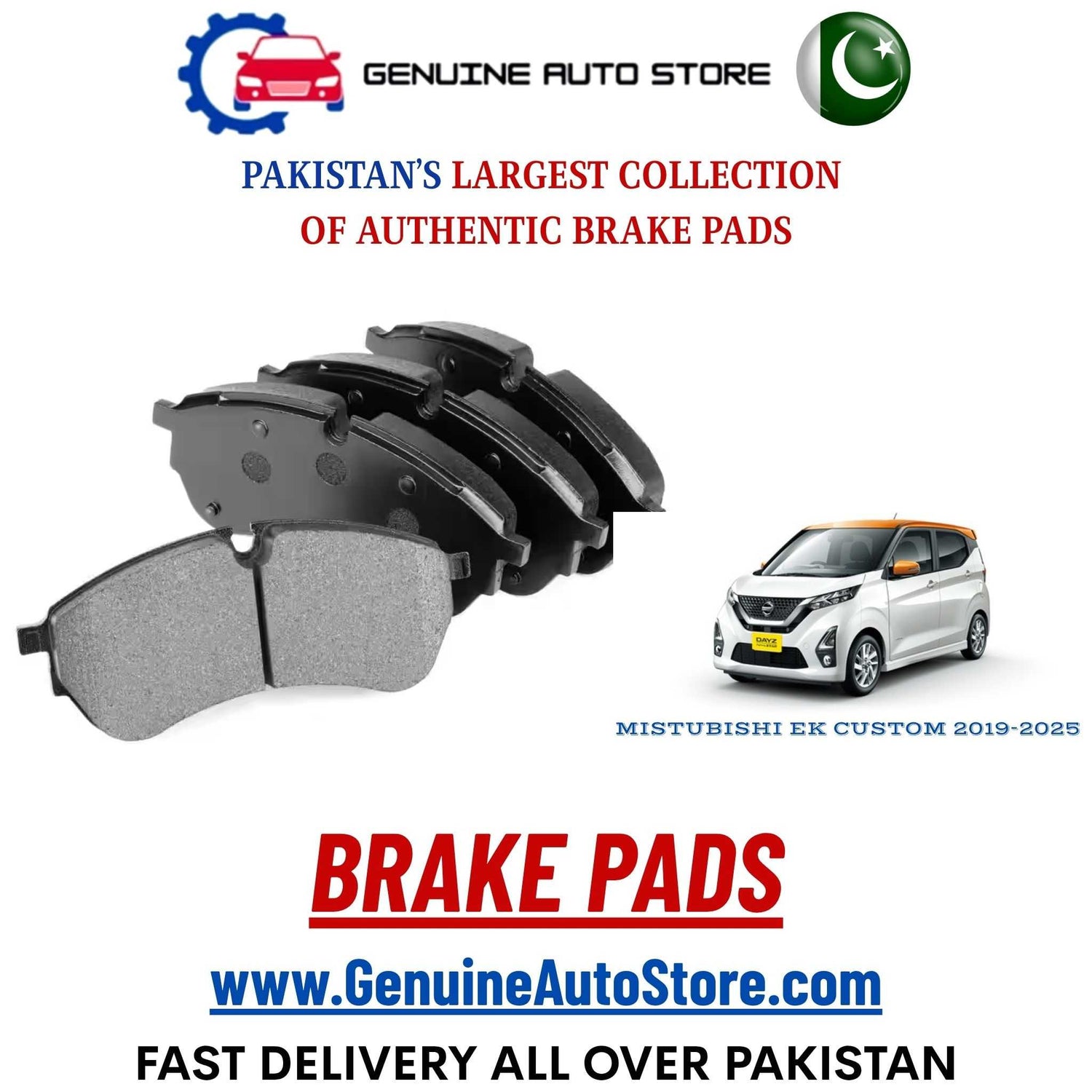 Buy Original MISTUBISHI EK CUSTOM 2019–2025 brake pads in Pakistan. Genuine quality parts, fast delivery and easy returns at GenuineAutoStore.com.