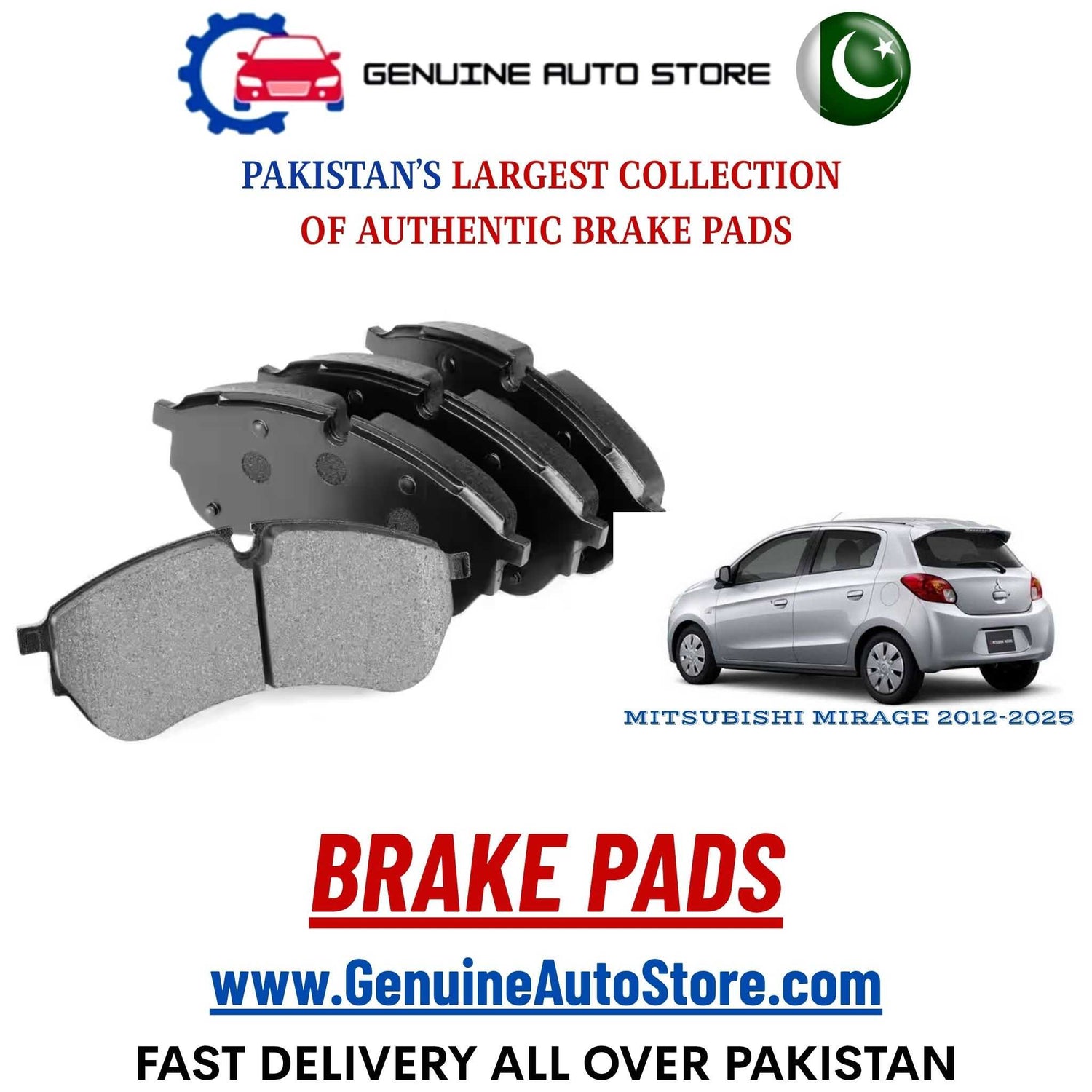 Genuine MITSUBISHI MIRAGE 2012–2025 Brake Pads in Pakistan – Genuine Auto Store