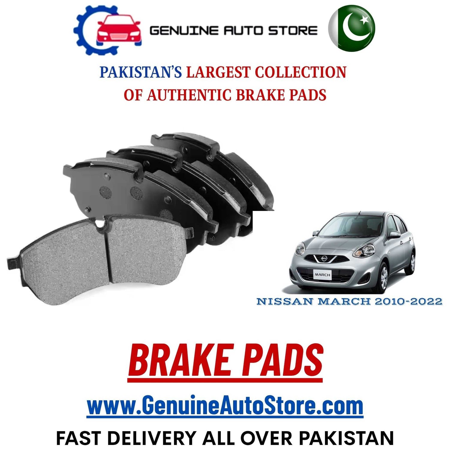 Genuine NISSAN MARCH 2010–2022 Brake Pads in Pakistan – Genuine Auto Store