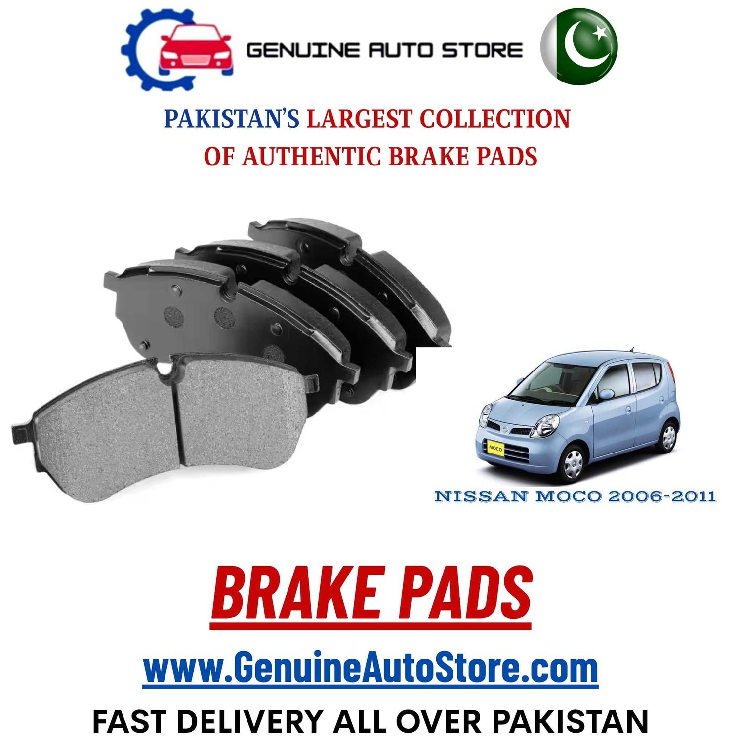 Buy Authentic NISSAN MOCO 2006–2011 brake pads in Pakistan. Genuine quality parts, fast delivery and easy returns at GenuineAutoStore.com.
