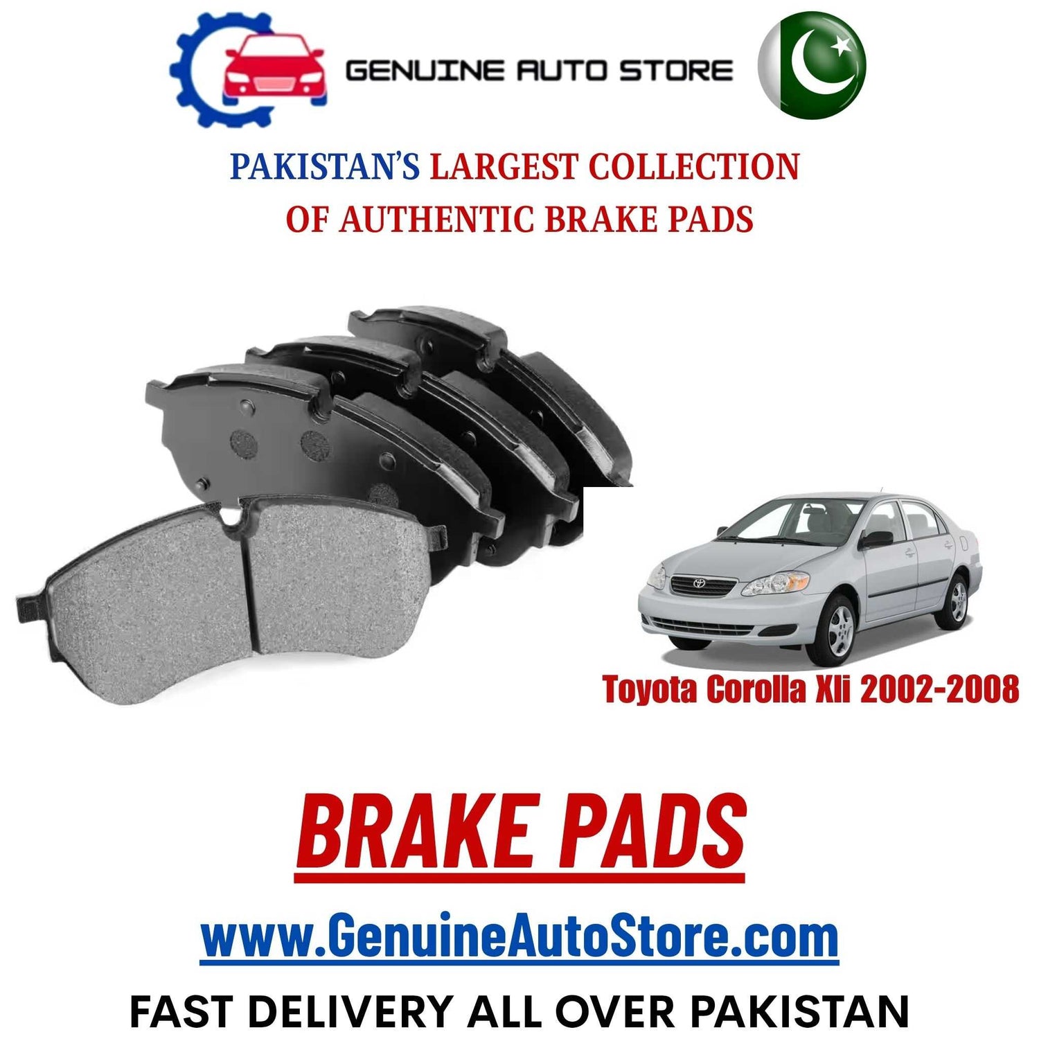 Genuine TOYOTA COROLLA XLI 2002–2008 Brake Pads in Pakistan – Genuine Auto Store