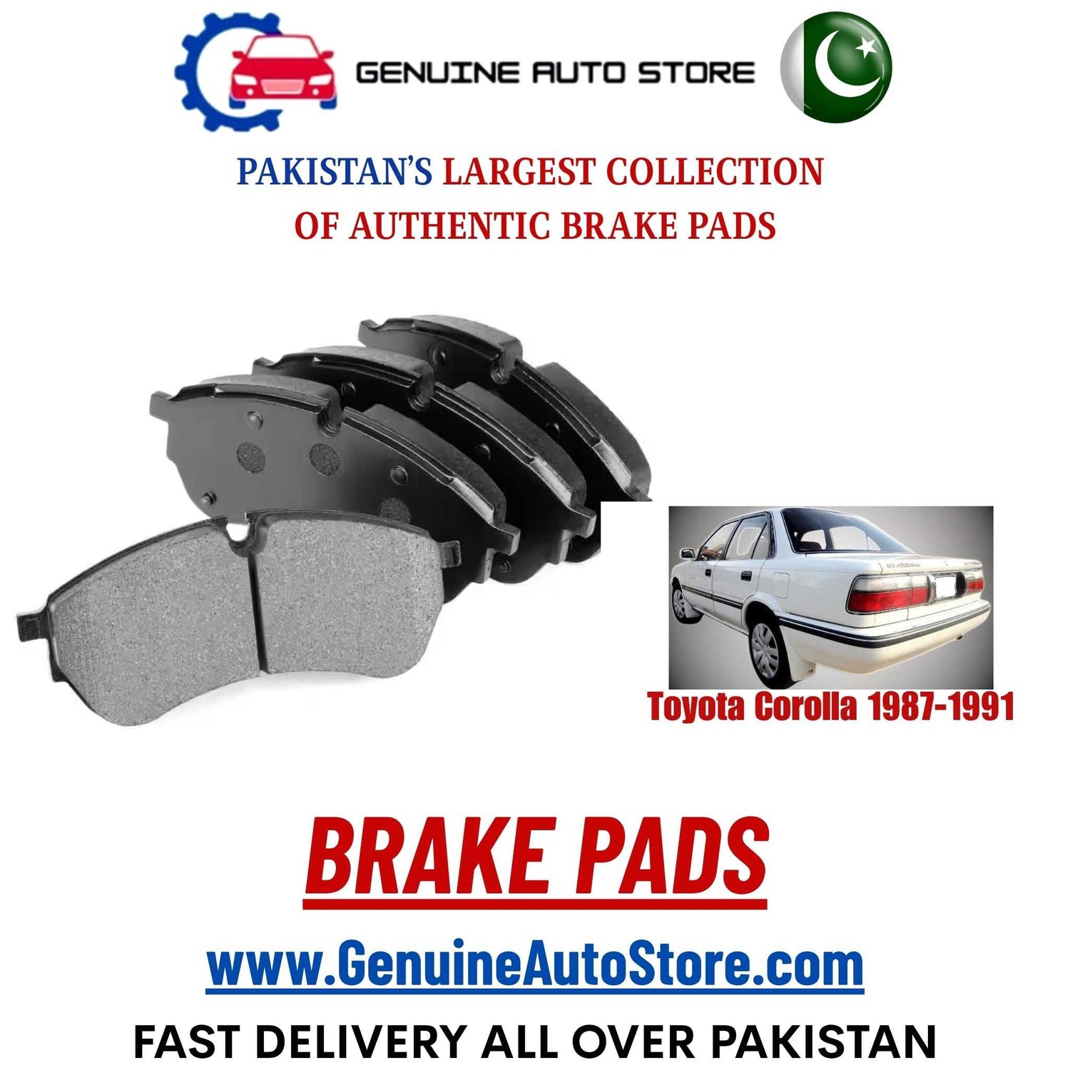 Genuine Toyota Corolla 1987–1991 Brake Pads in Pakistan – Genuine Auto Store