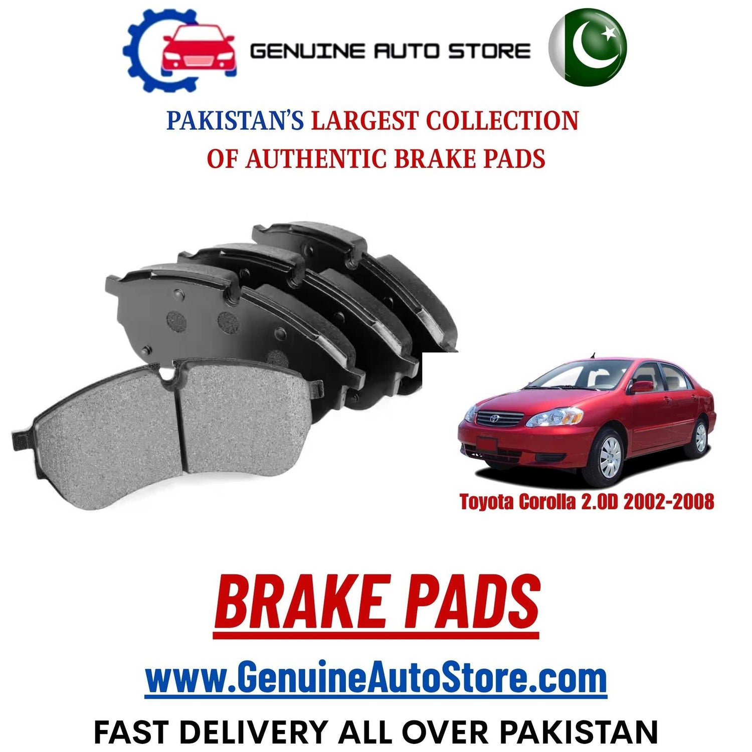 Genuine Toyota Corolla 2.0D 2002–2008 Brake Pads in Pakistan – Genuine Auto Store