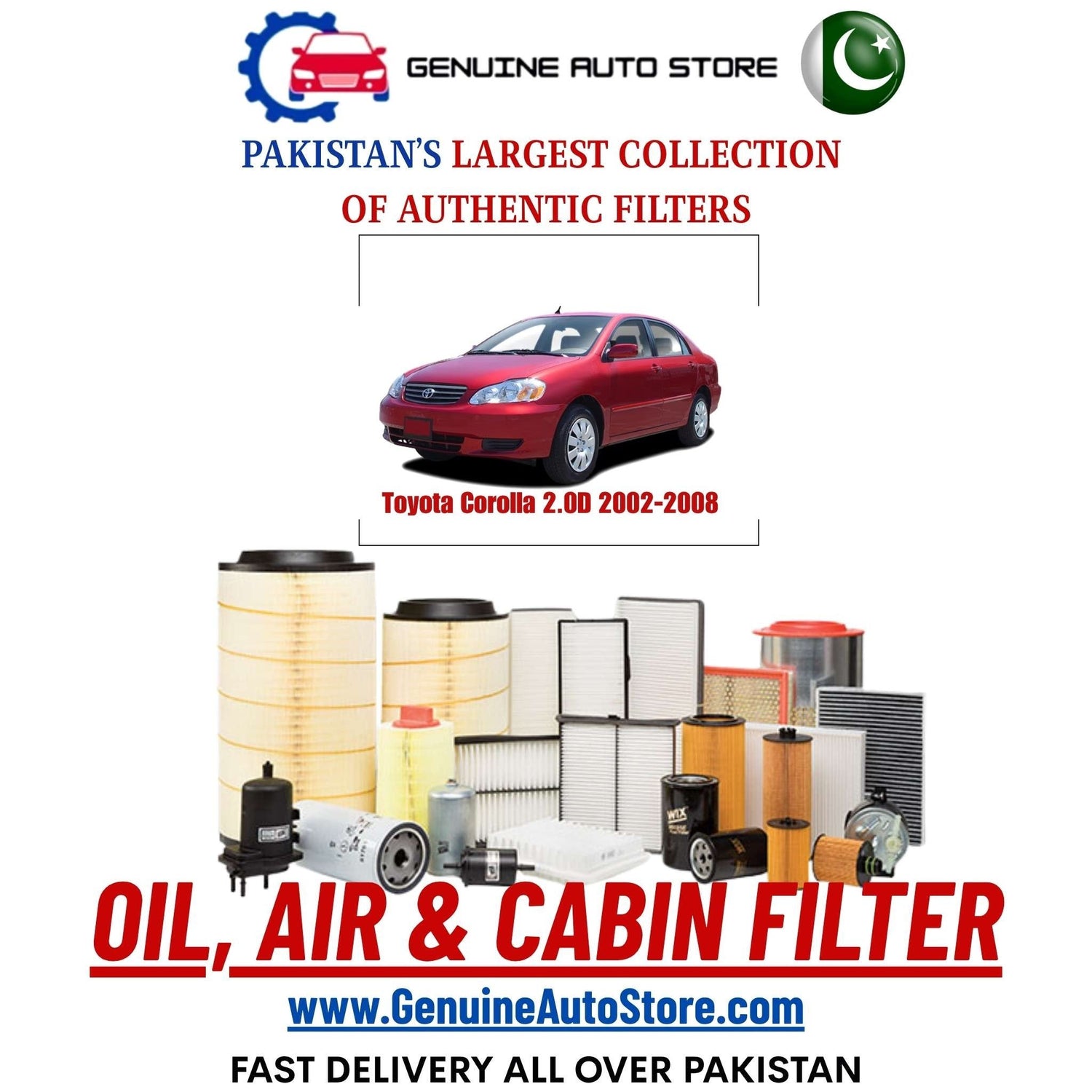 Genuine Toyota Corolla 2.0D 2002–2008 Filters in Pakistan – Genuine Auto Store