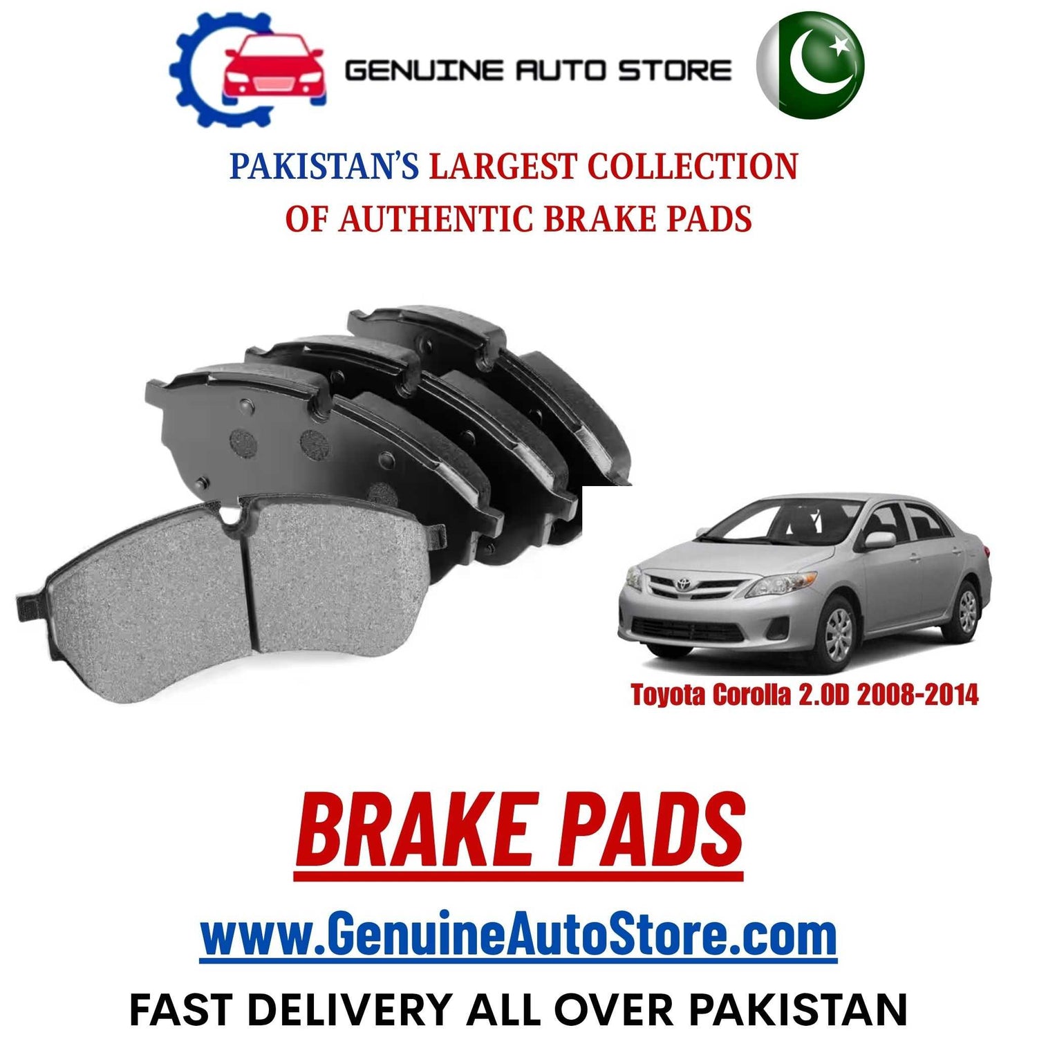 Genuine Toyota Corolla 2.0D 2008–2014 Brake Pads in Pakistan – Genuine Auto Store