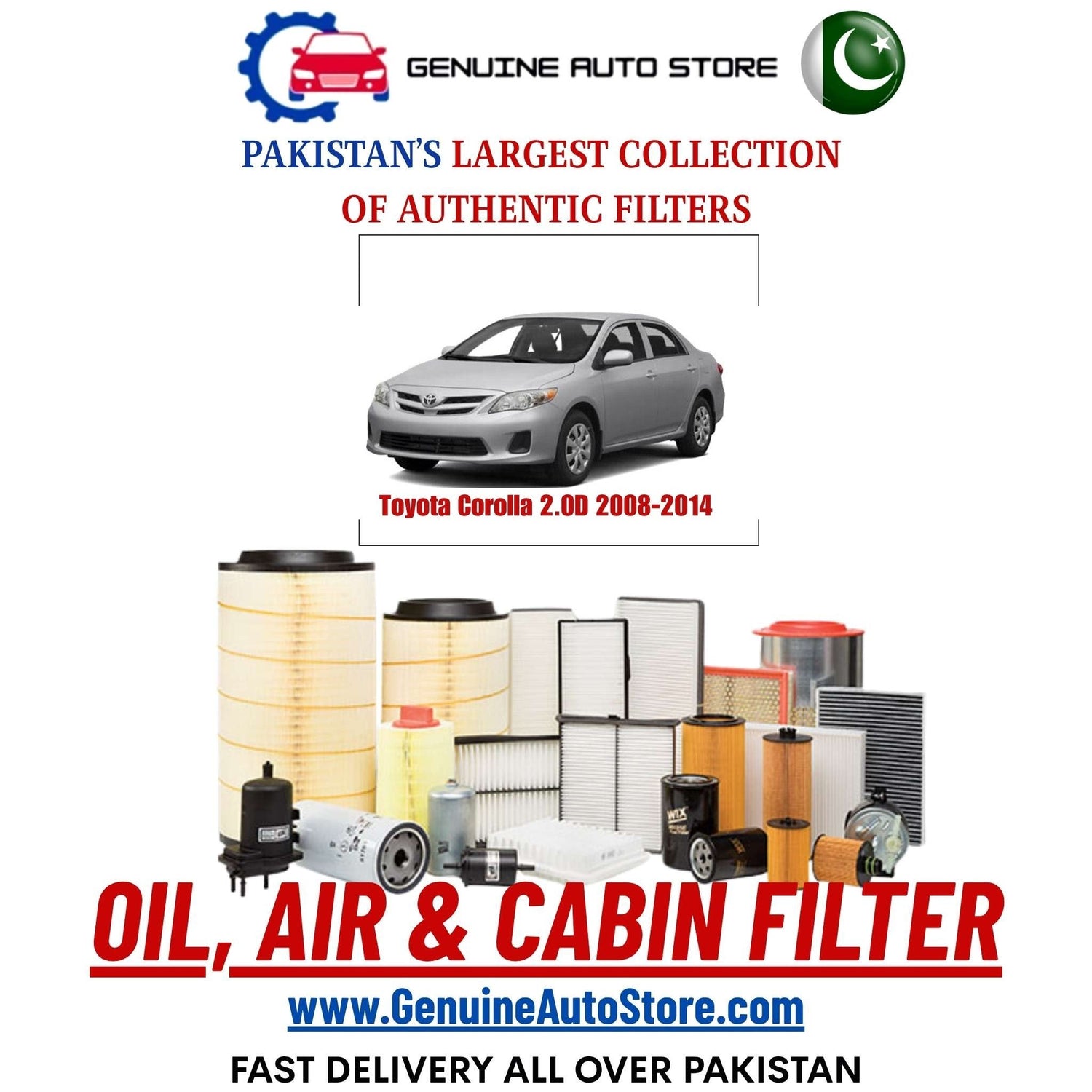 Genuine Toyota Corolla 2.0D 2008–2014 Filters in Pakistan – Genuine Auto Store
