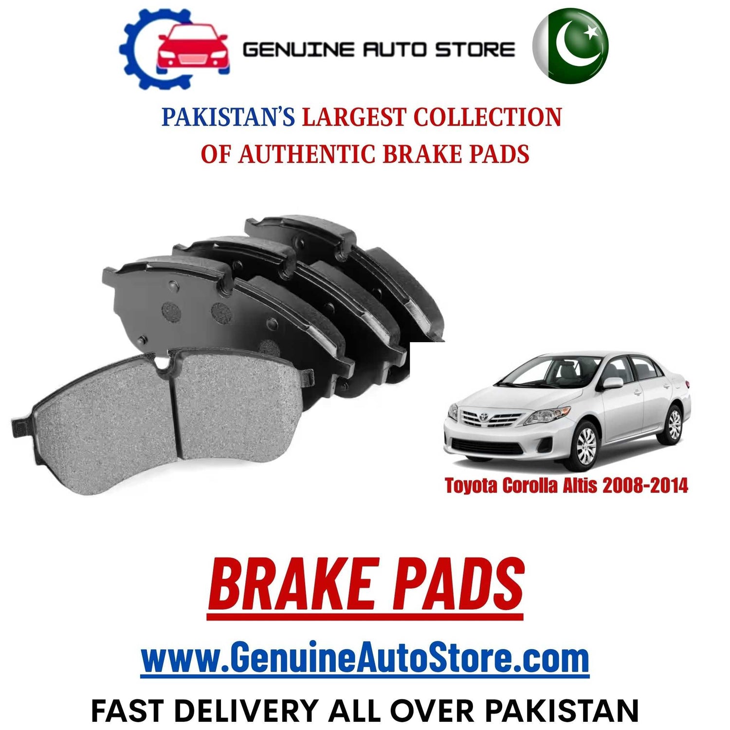 Genuine Toyota Corolla Altis 2008–2014 Brake Pads in Pakistan – Genuine Auto Store
